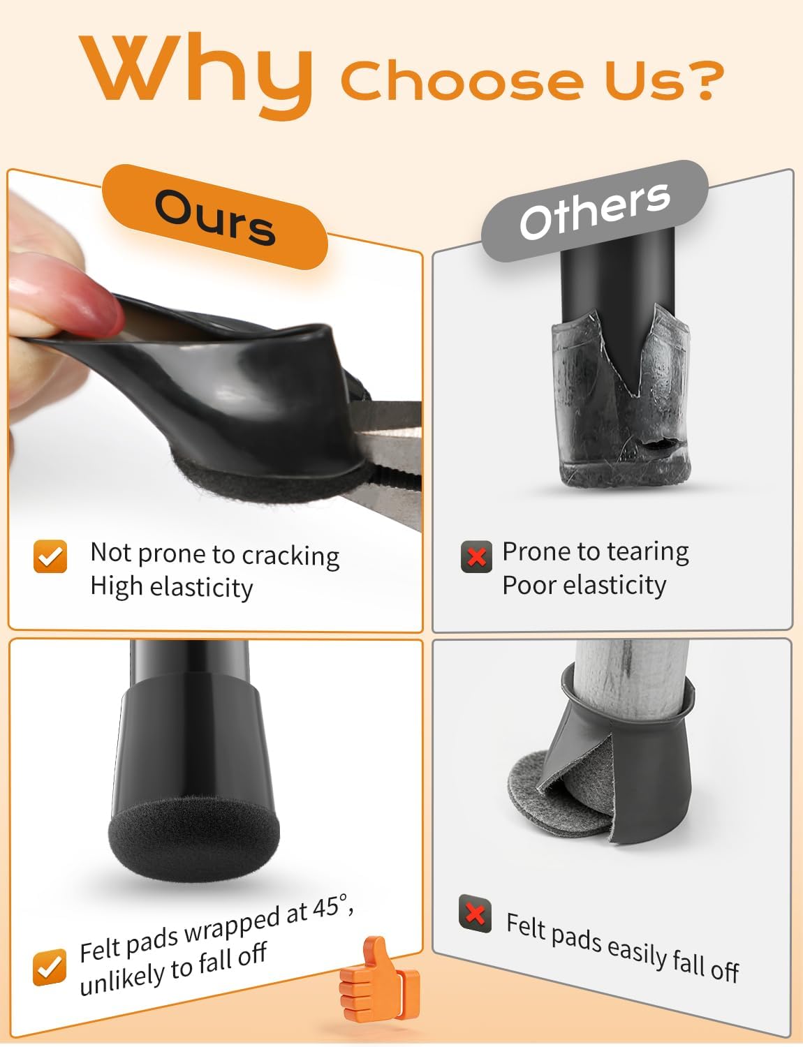 Detalle de Meldel Silicone Black Chair Leg Floor Protectors (Small) – 24 Pack