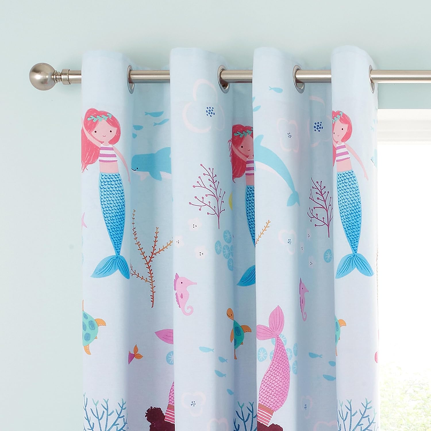 Thumbnail 2 de Catherine Lansfield Mermaid 66x72" Fully Reversible Two Curtain Panels (Blue/Pink)