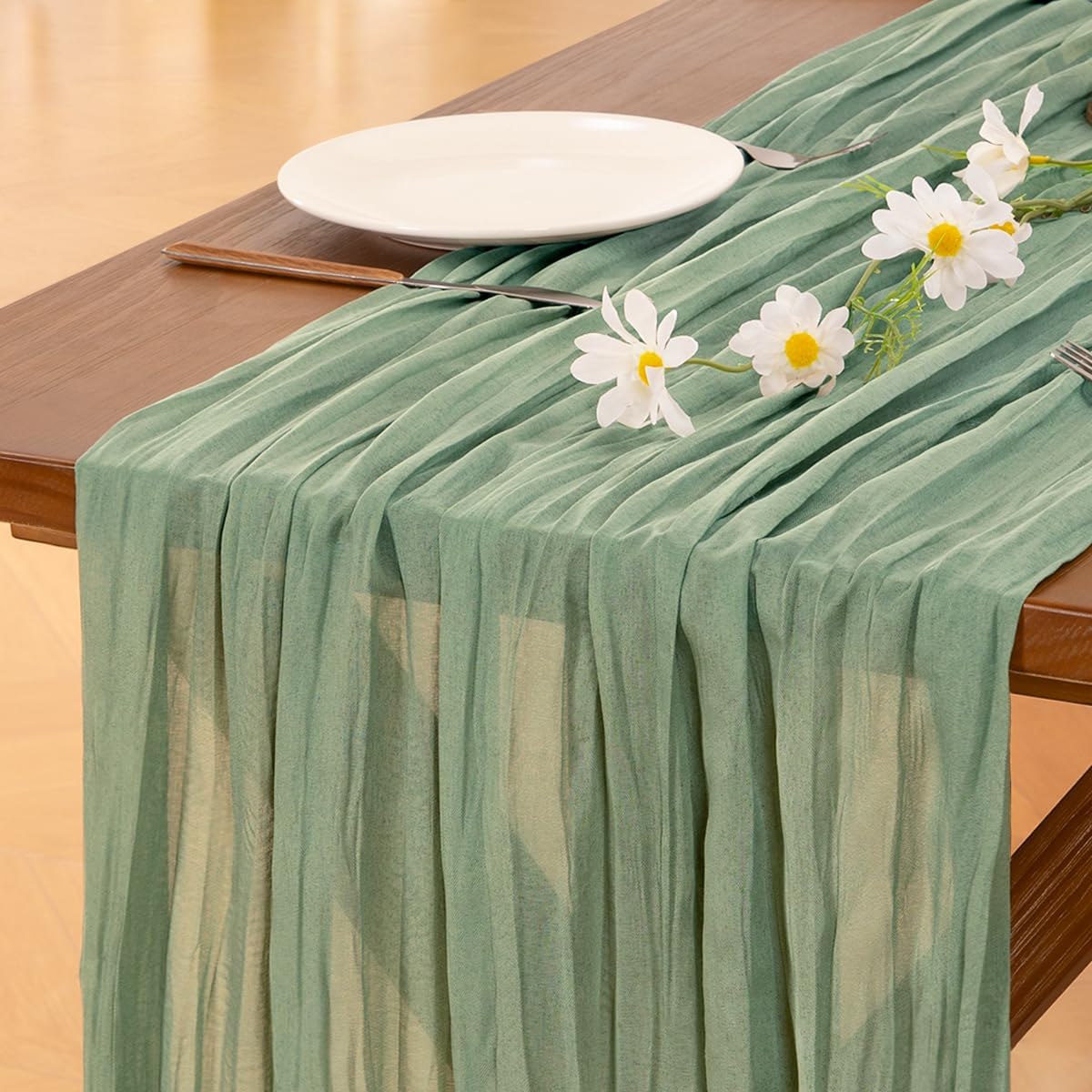 Thumbnail 5 de Socomi 6pcs Sage Green Cheesecloth Table Runner 120in ๐