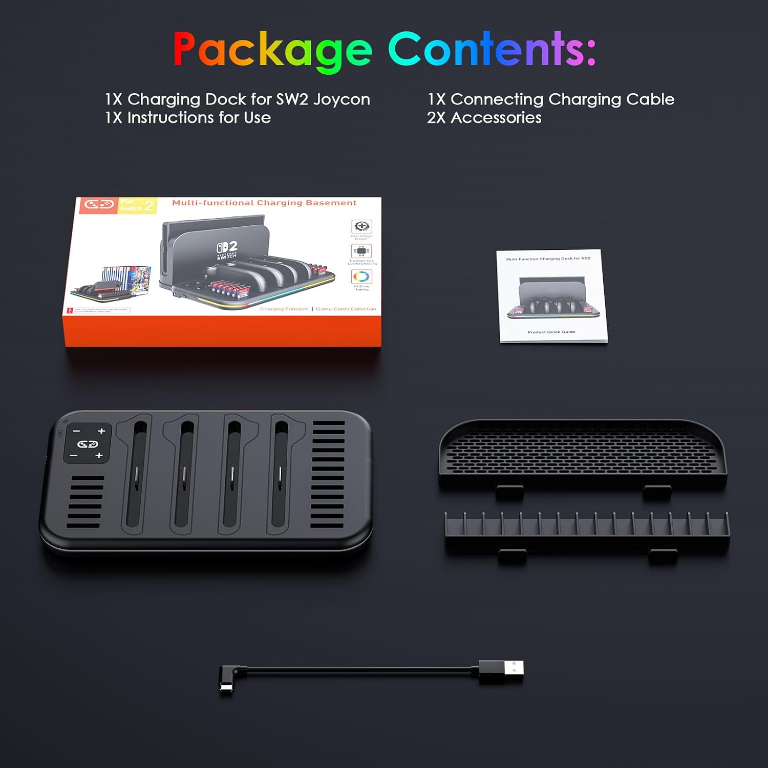 Thumbnail 4 de Charging Dock for Nintendo Switch 2 Joy Con: RGB Docking Station with 18 Game Card Slots