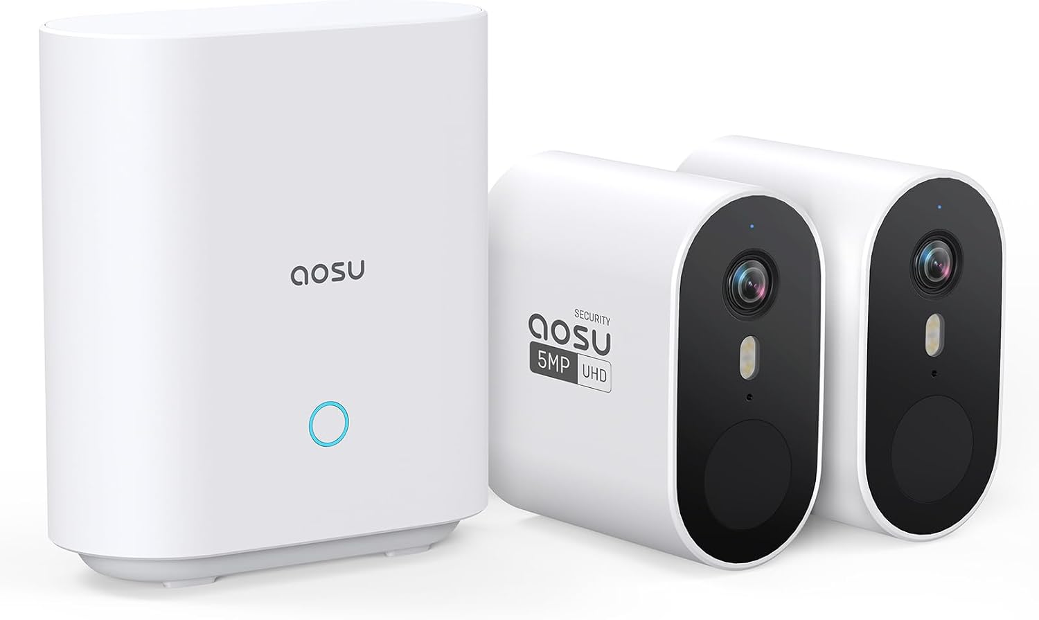 Detalle de aosu 3K 5MP Akku-Überwachungskamera außen 2er-Set + Aosubase (32 GB, lokal) mit Personenerkennung