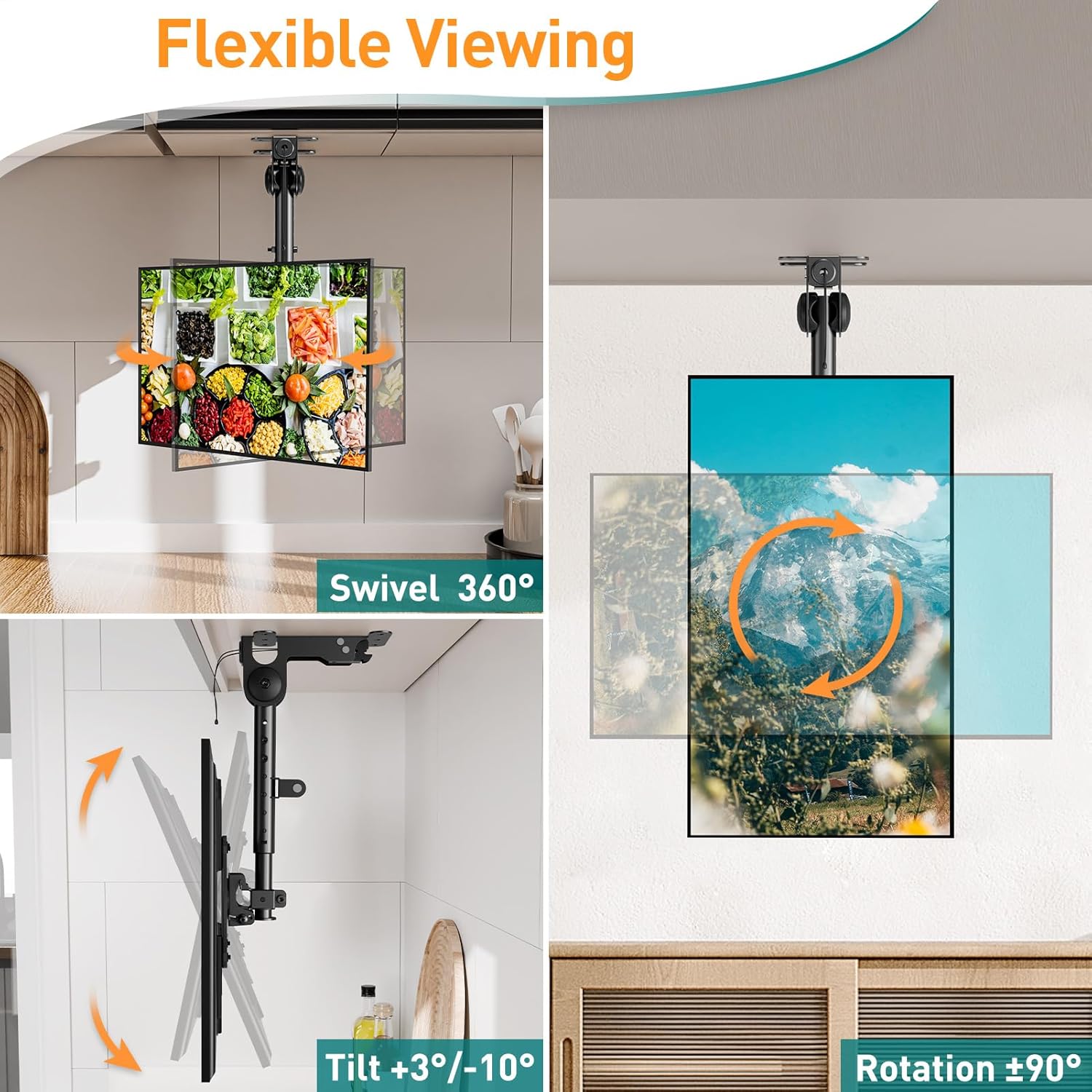 Thumbnail 1 de ELIVED EV3030 supporto TV pieghevole sotto mobile, girevole e ribaltabile per TV 14–42" fino a 10 kg