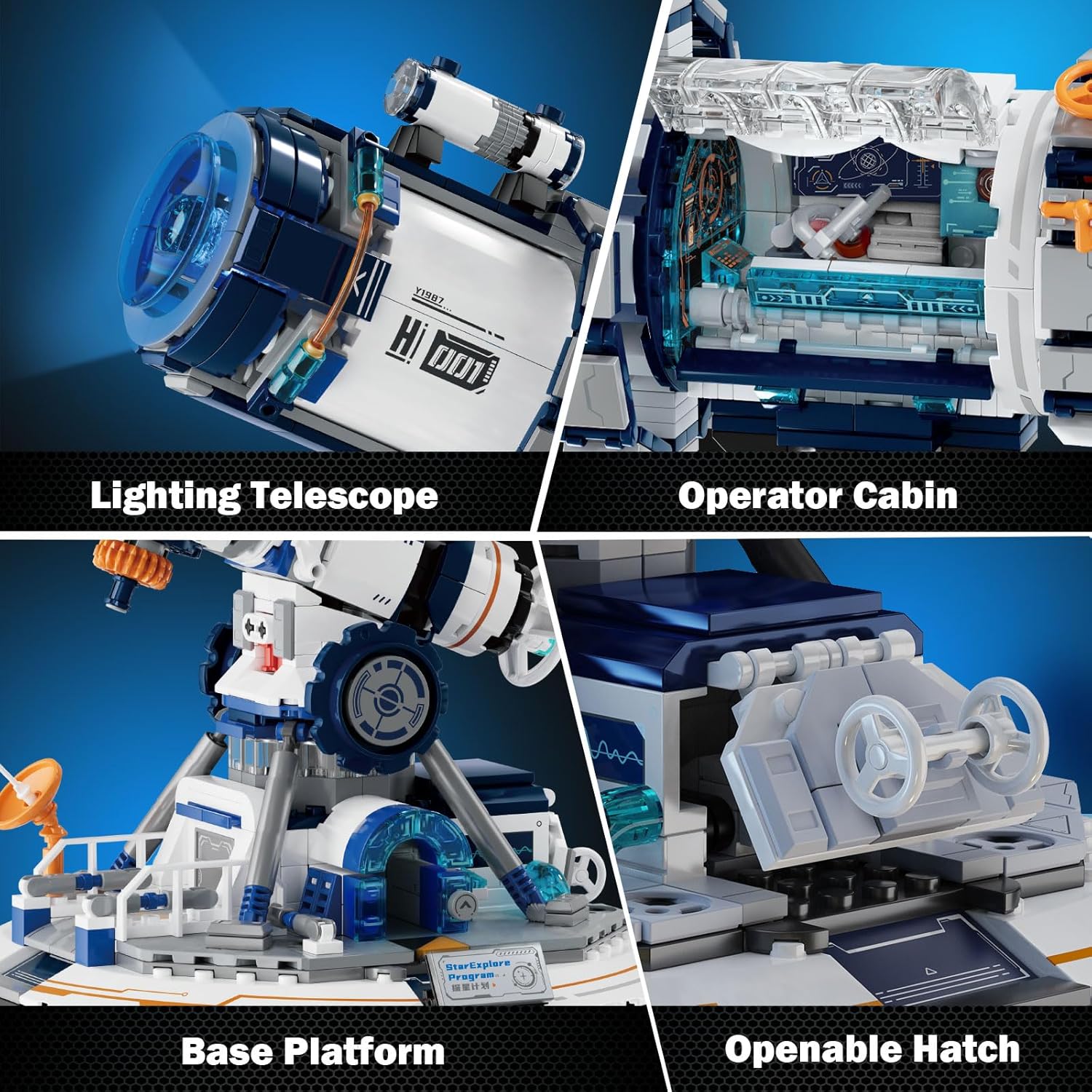 Detalle de JMBricklayer Space Telescope Building Set (995 Pieces) with Lights – A Detailed Look