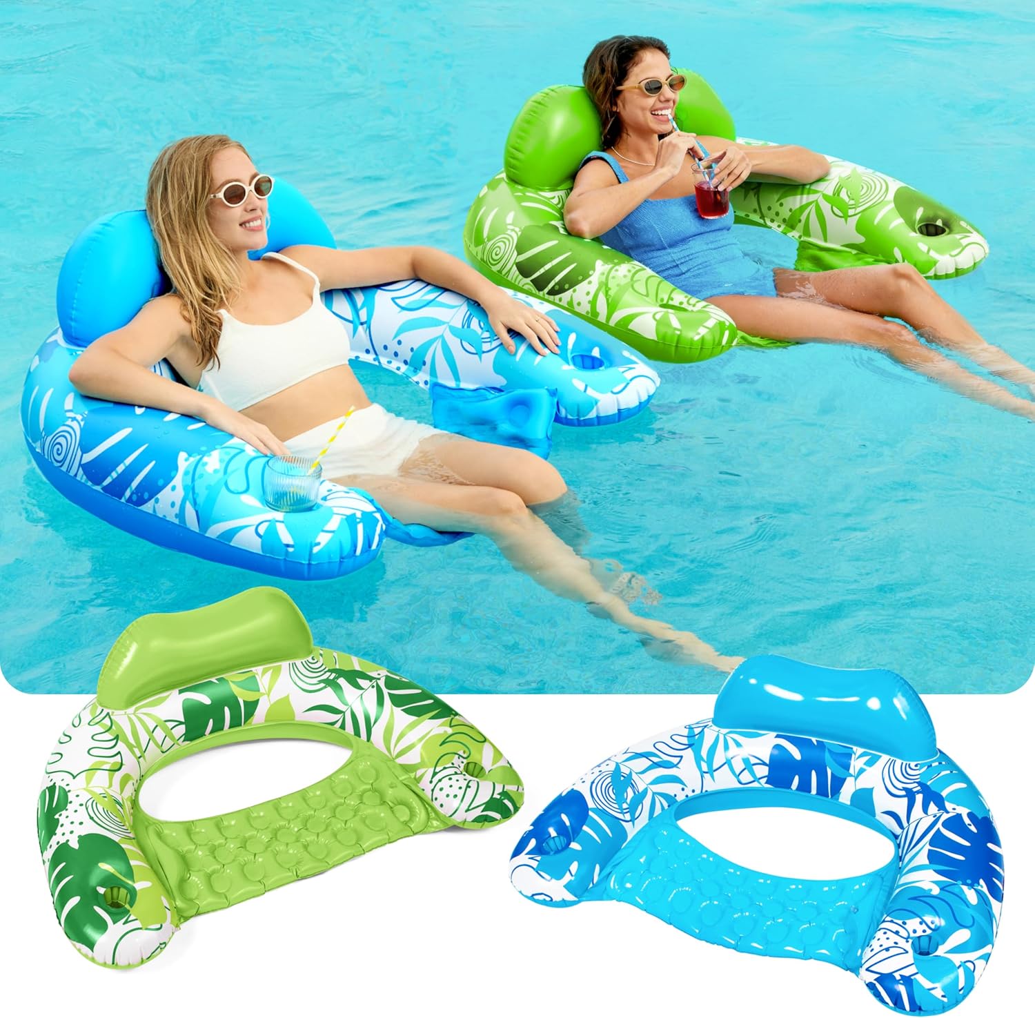 Thumbnail 1 de SLOOSH Inflatable Pool Float Chairs for Adults (2-Pack) with Cup Holders, X-Large