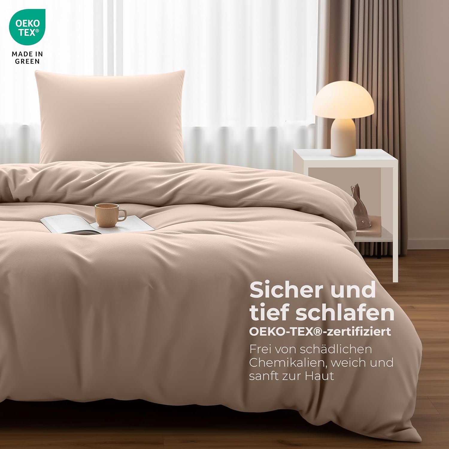 Thumbnail 1 de Utopia Bedding Bettwäsche-Set 135x200 (Mikrofaser) mit Bettbezug-Reißverschluss und Kissenbezug 80x80 – Beige