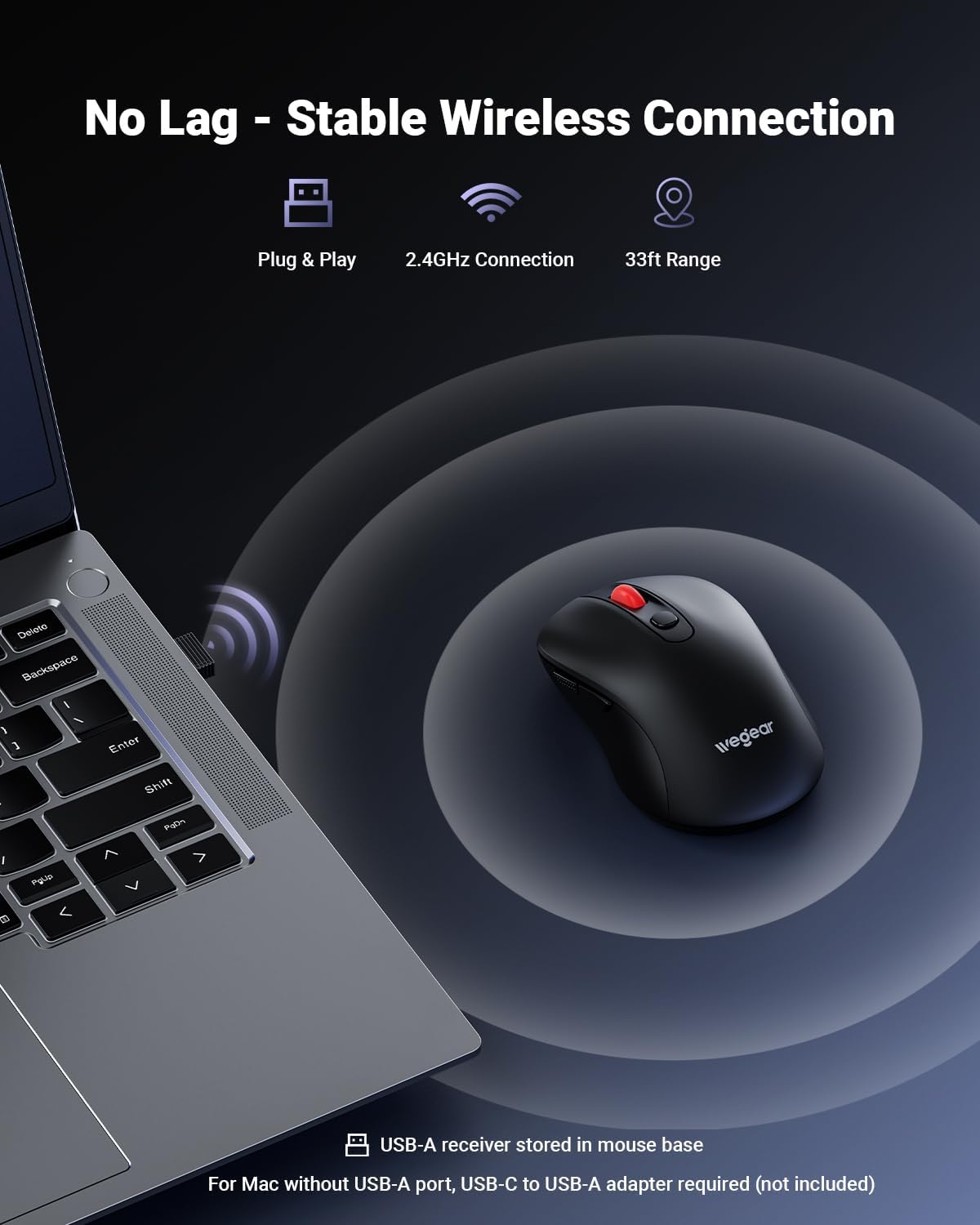 Detalle de wegear USB Wireless Mouse for Laptop PC Mac with 6 Buttons and 4000 DPI