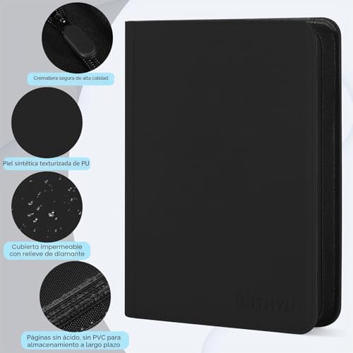 Thumbnail 2 de WITHYU Álbum de Colección de Cartas 9 Bolsillos - Capacidad 540 Cartas, Protectora Impermeable con Cremallera (Negro)