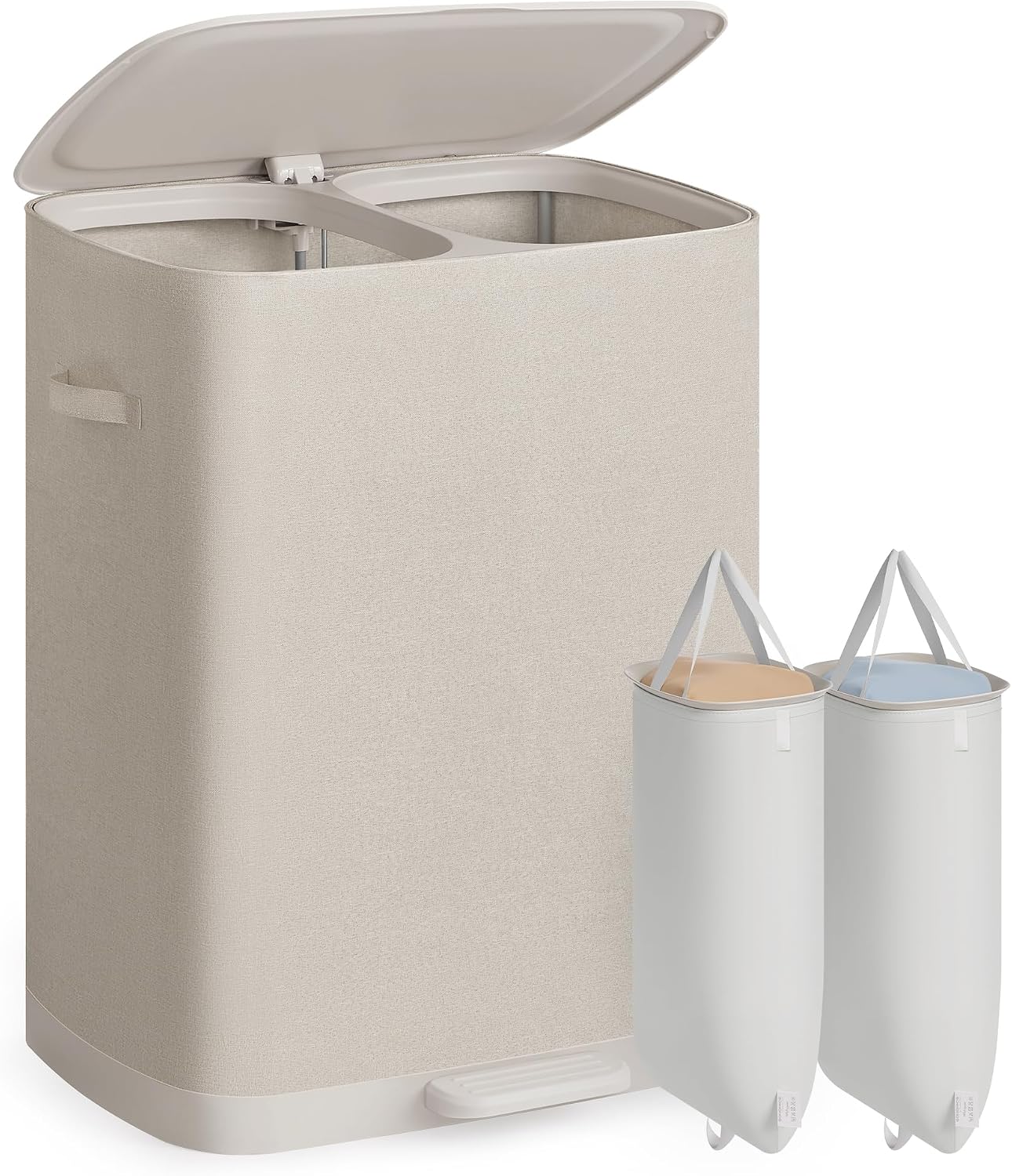 Detalle de SONGMICS LCB832L101 Brosi 160L Pedal Laundry Hamper, Two Compartments