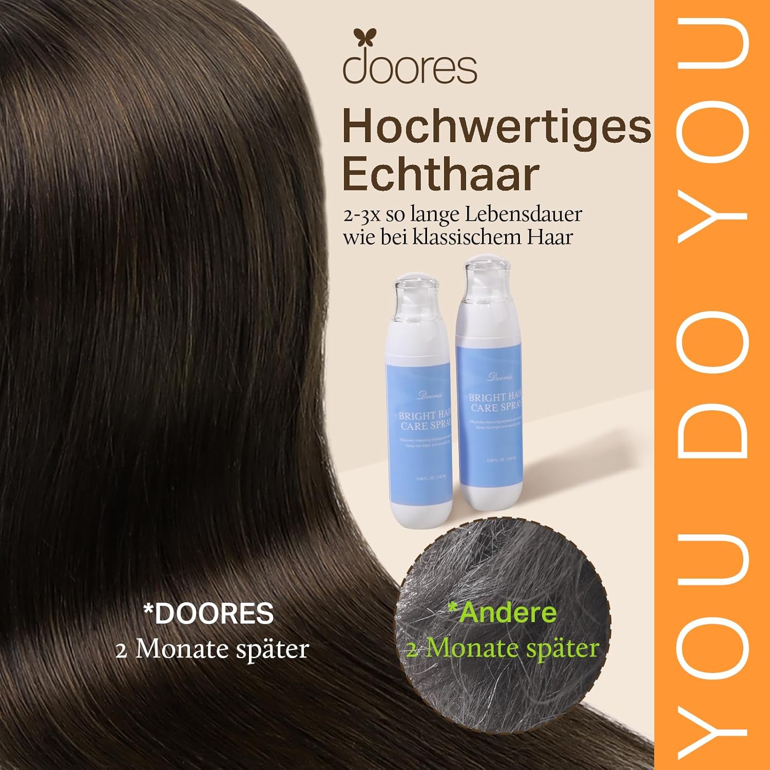 Thumbnail 3 de DOORES Human Hair Clip-In Extensions (Dark Brown, 24 Inch, 7pcs, 120g) Straight Remy Hair