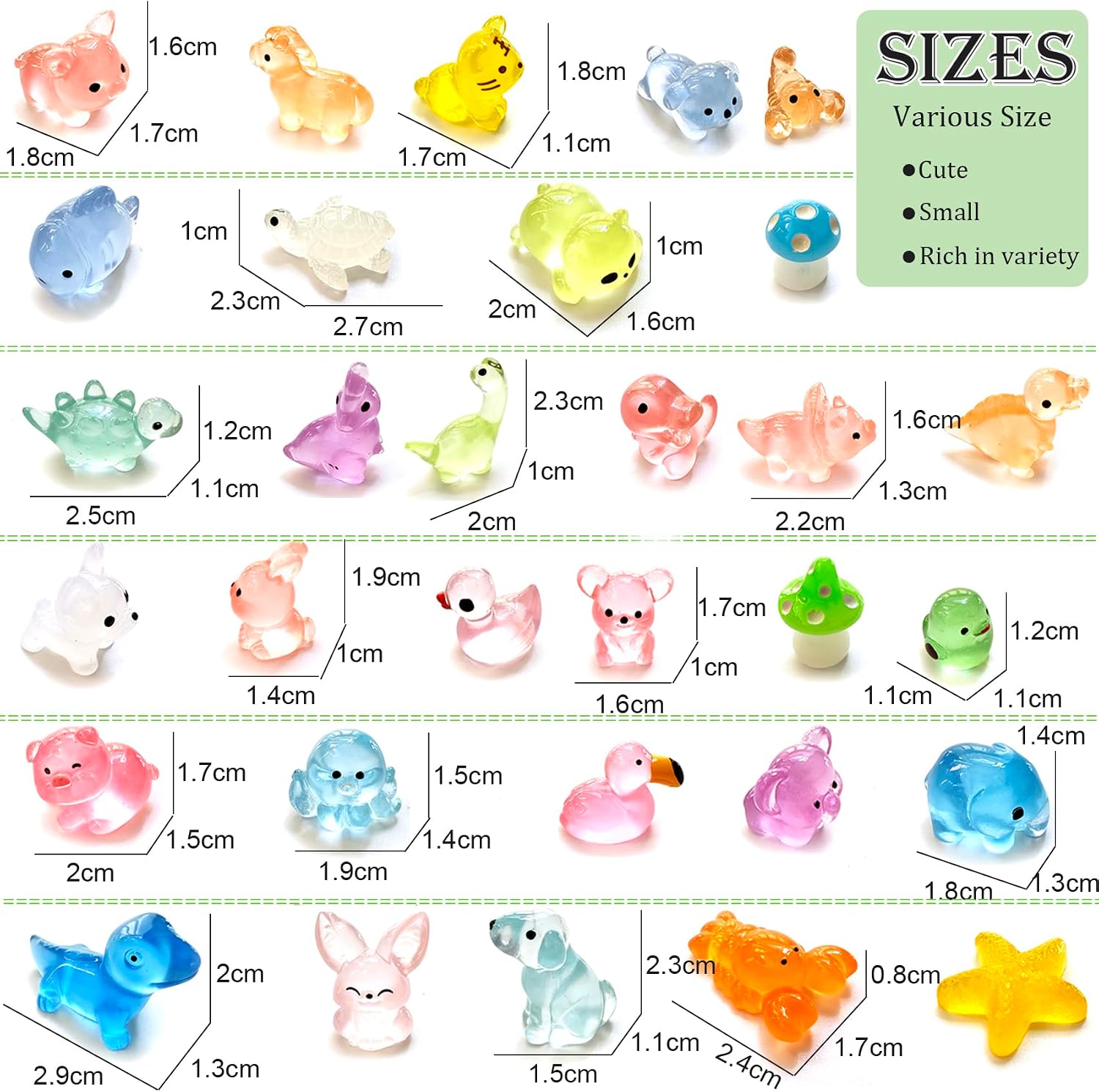Detalle de POTWPOT Mini Resin Animals Figures (Set of 60) – Glow in the Dark, 60 Unique Styles for Mini Landscapes