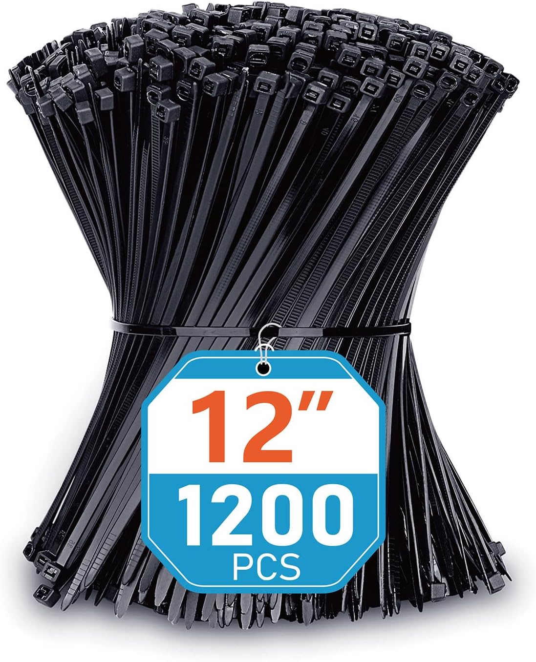 Detalle de Karoka 12inch 50lb Cable Ties, 12-Inch Black UV-Resistant, 1,200-Pack