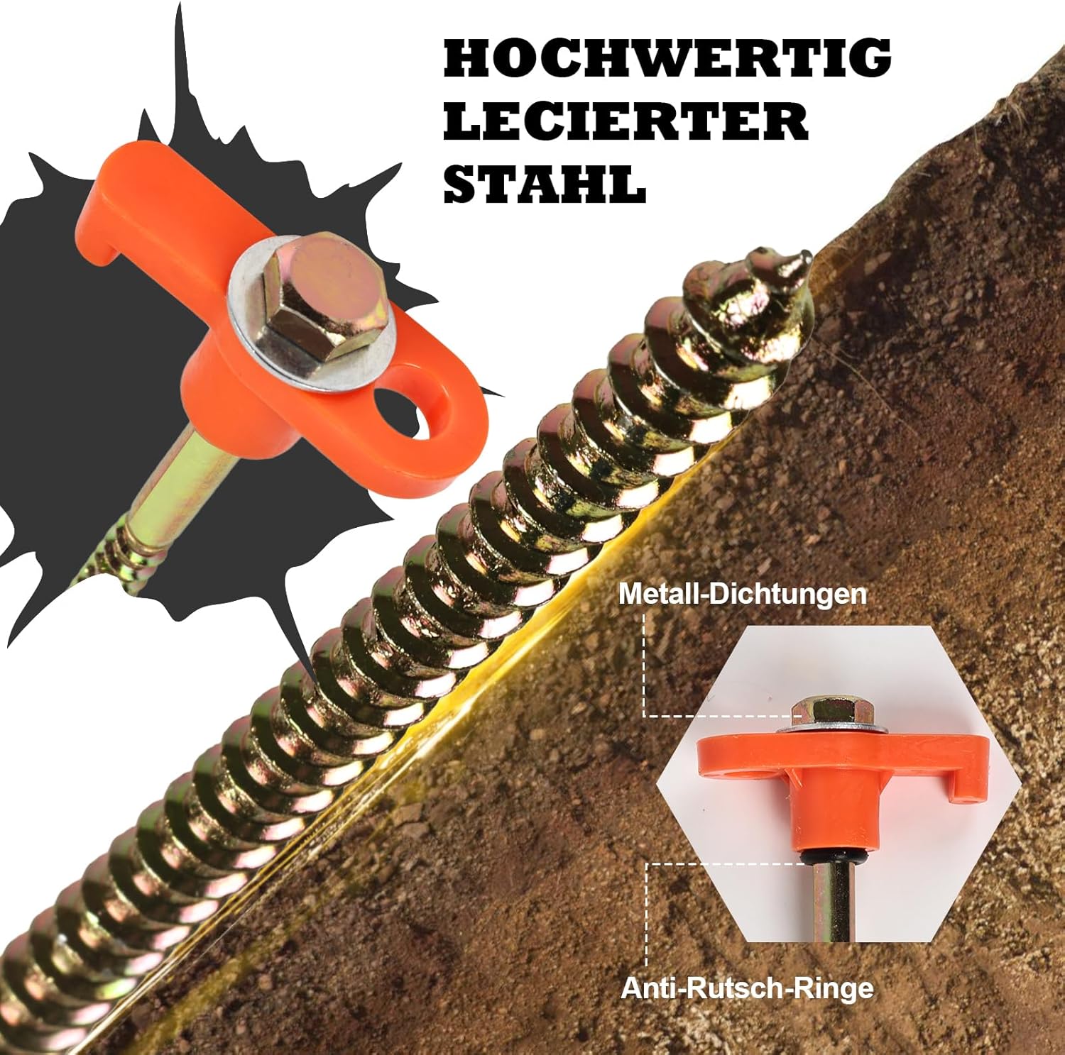 Thumbnail 4 de DHGKVK 12x Zeltheringe mit Gewinde – Drehbare Zeltheringe, inkl. Adapter für Akkuschrauber (Orange, 12 Stück)