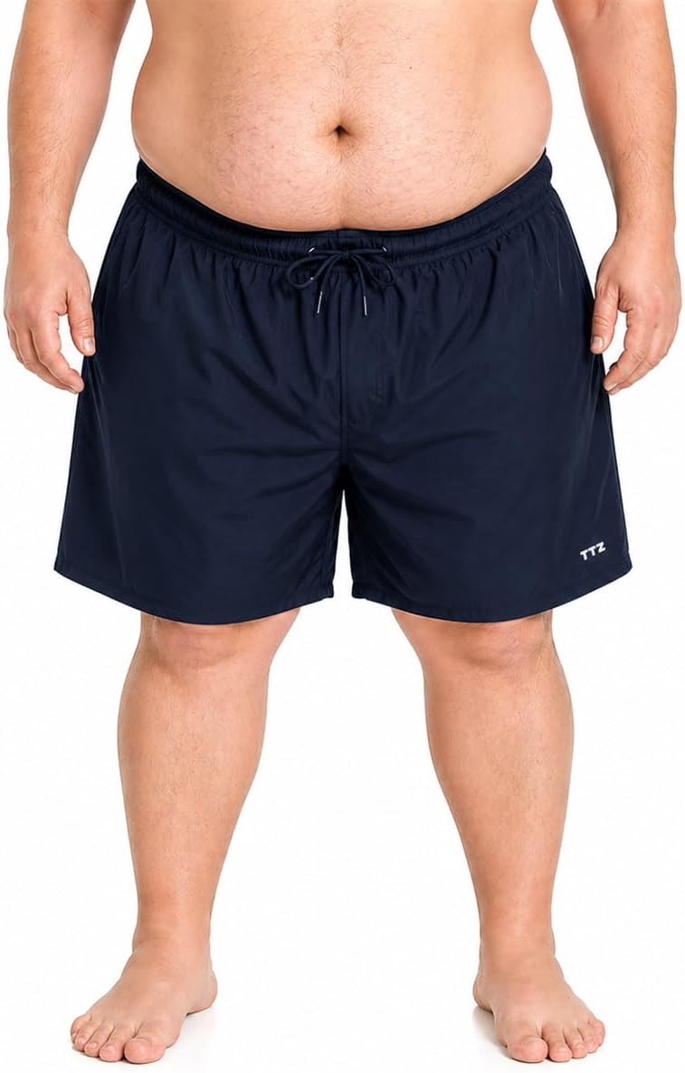 Detalle 2 de TTZ Mens Big and Tall Swim Trunks 9-Inch Inseam, Quick-Dry with Zipper Pockets (2X–6X)