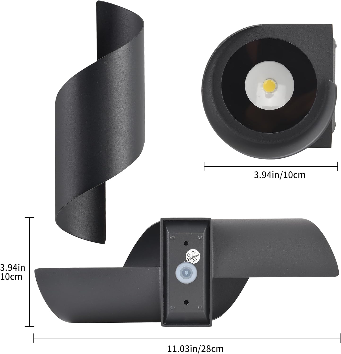 Detalle de LED Wandleuchte Innen/Außen 10 W IP65 – S-förmig, 6000 K kaltweiß, 28 × 10 cm, Aluminium, 600 lm