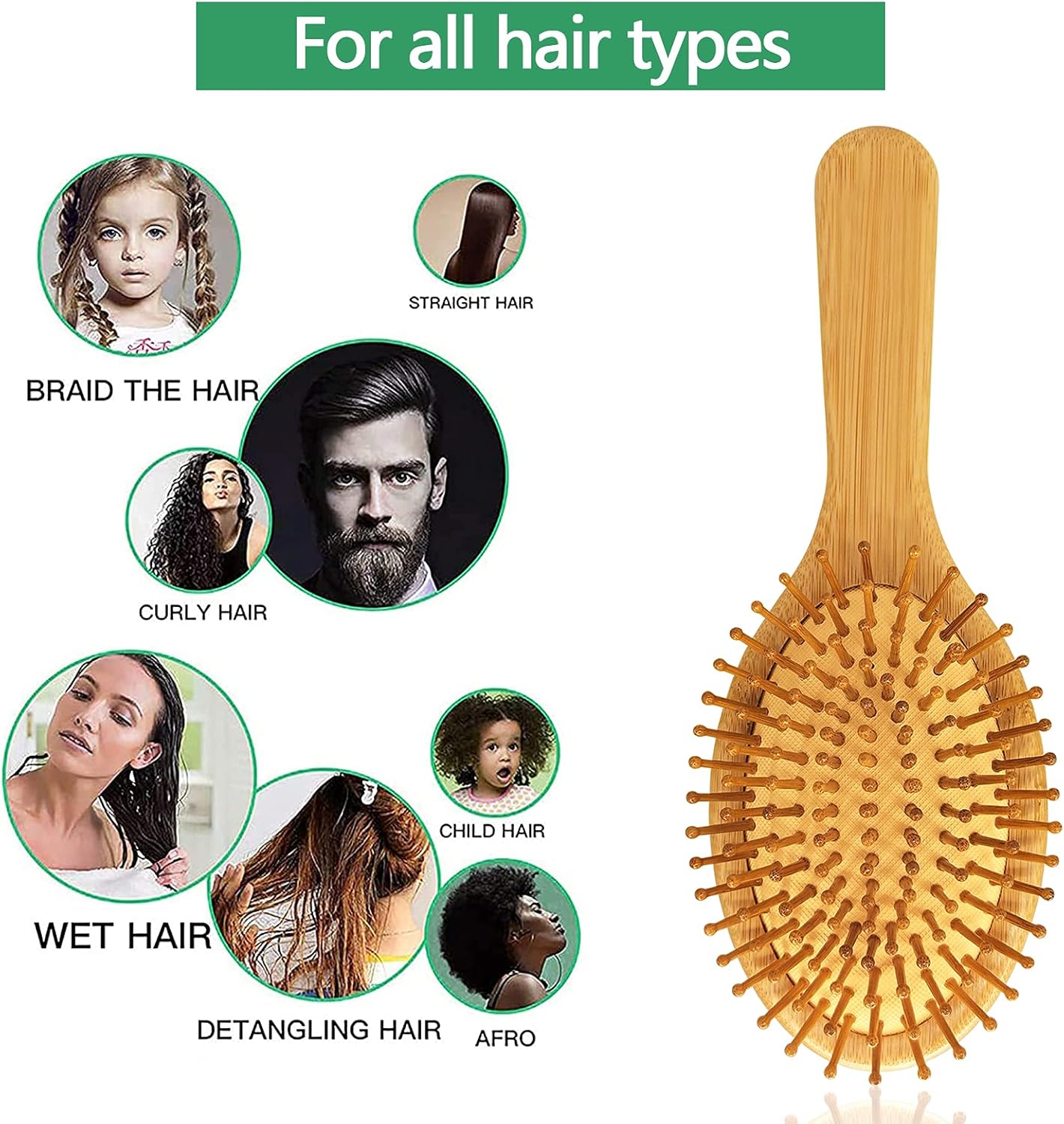 Thumbnail 3 de Spazzola per capelli in bambù naturale con effetto massaggio e antistatica