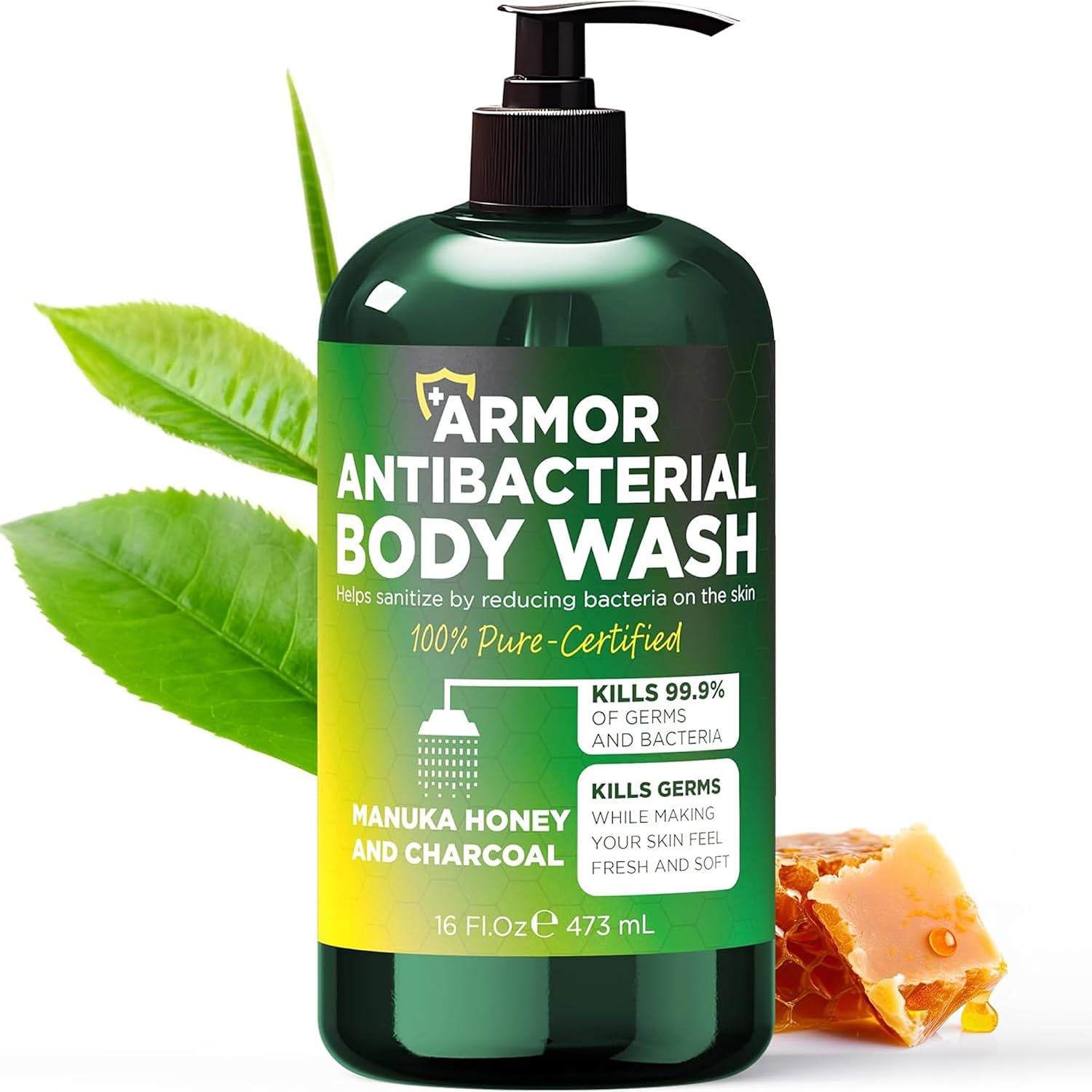 Detalle de Antibacterial Body Wash with Manuka Honey & Charcoal (16 fl oz) — Kills 99.9% of Germs