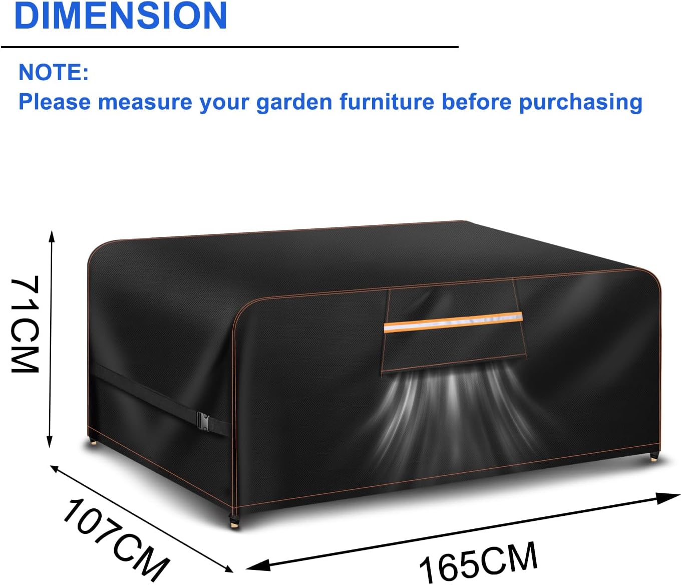 Detalle de Aoretic 65x42x28 Rectangular Patio Furniture Cover, 420D Oxford, Waterproof