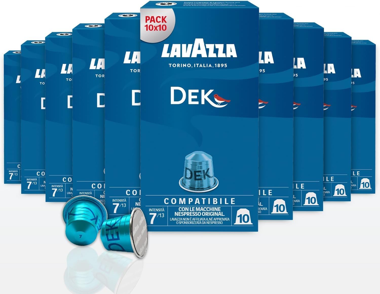 Detalle de Lavazza Dek 100 Capsules Café décaféiné en aluminium – compatibles Nespresso Original, 7/13, 10 Paquets