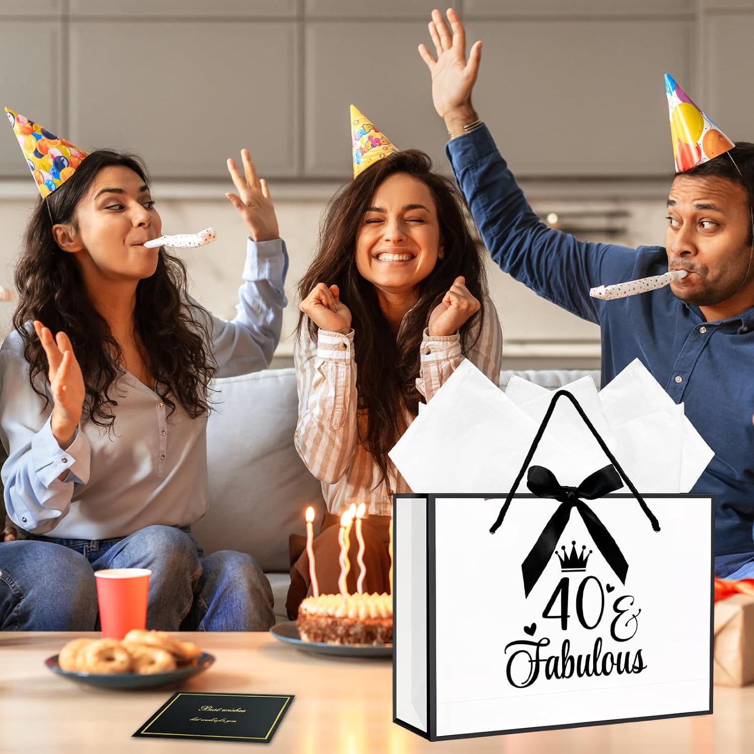Thumbnail 5 de 40th Birthday Gift Bag with Wrapping Paper and Card (White) – Gift bag set for milestone birthdays