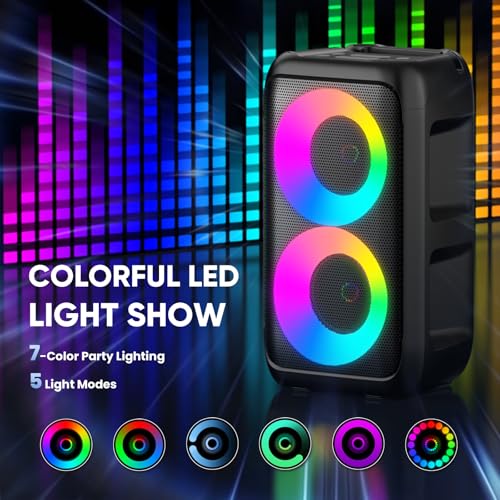 Detalle 2 de Peski Karaoke Machine for Adults & Kids — 15W Portable Bluetooth PA System with 2 Mics, TWS, LED Lights, 10H Battery
