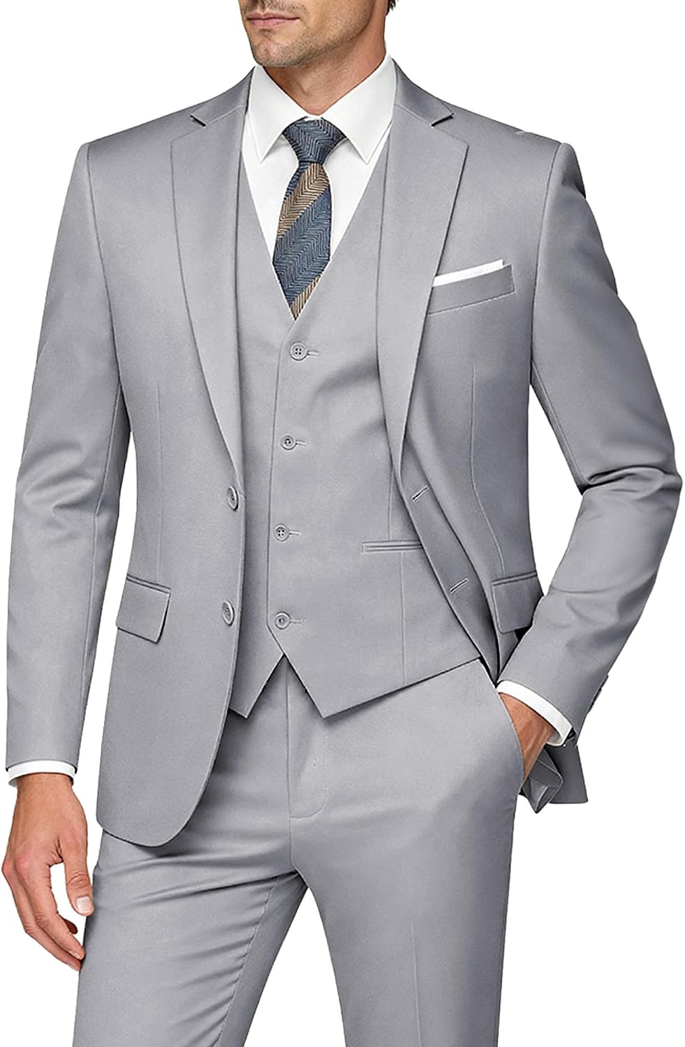Imagen de WULFUL Men’s Slim Fit 3-Piece Suit Set (Two-Button Blazer, Vest & Pants) en OfertitasTOP