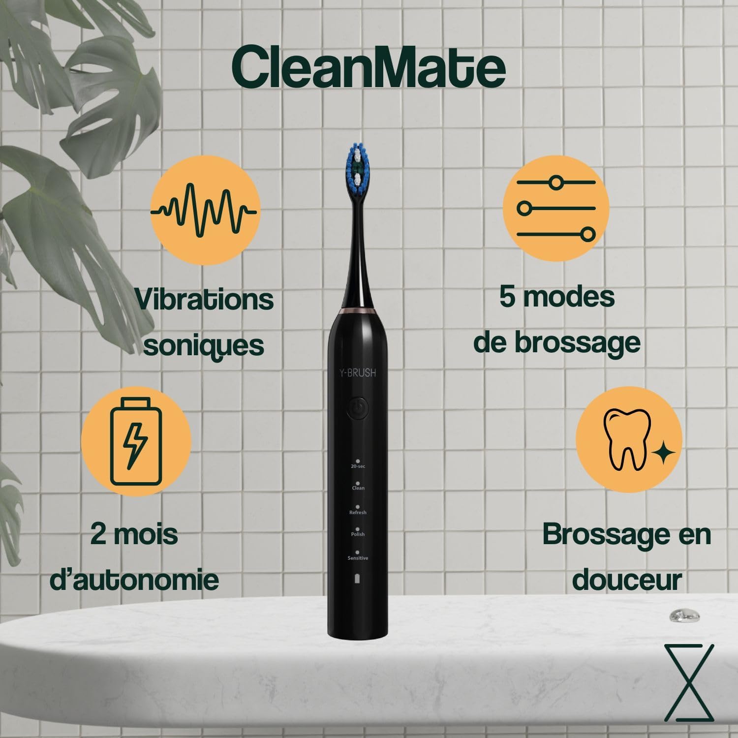 Thumbnail 4 de CleanMate brosse à dents électrique sonique Y-Brush (compatible Y-Brush Clean240) – 5 modes, autonomie jusqu’à 2 mois