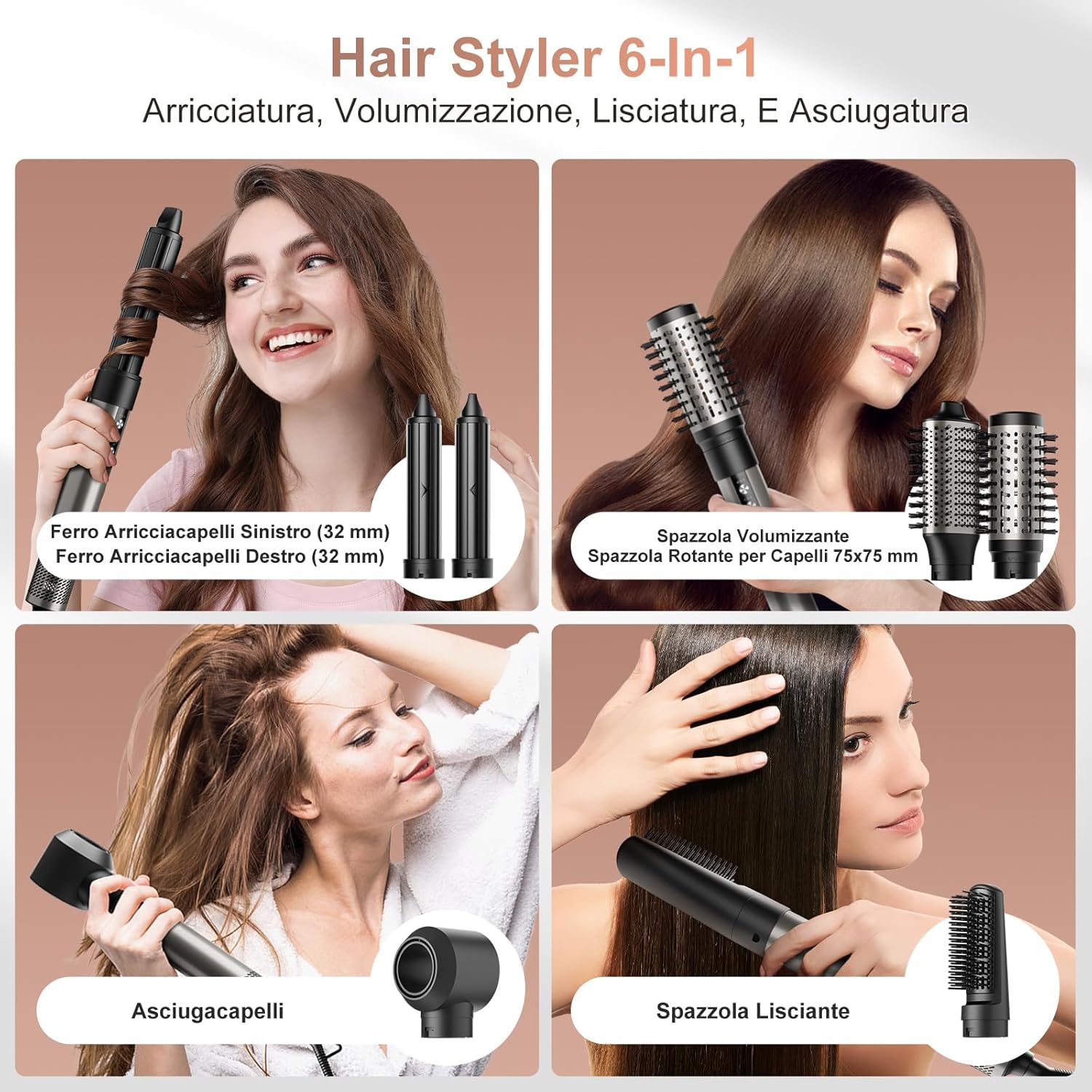 Thumbnail 1 de Air Styler 6 In 1: asciugacapelli ionico con 6 accessori per styling professionale a casa
