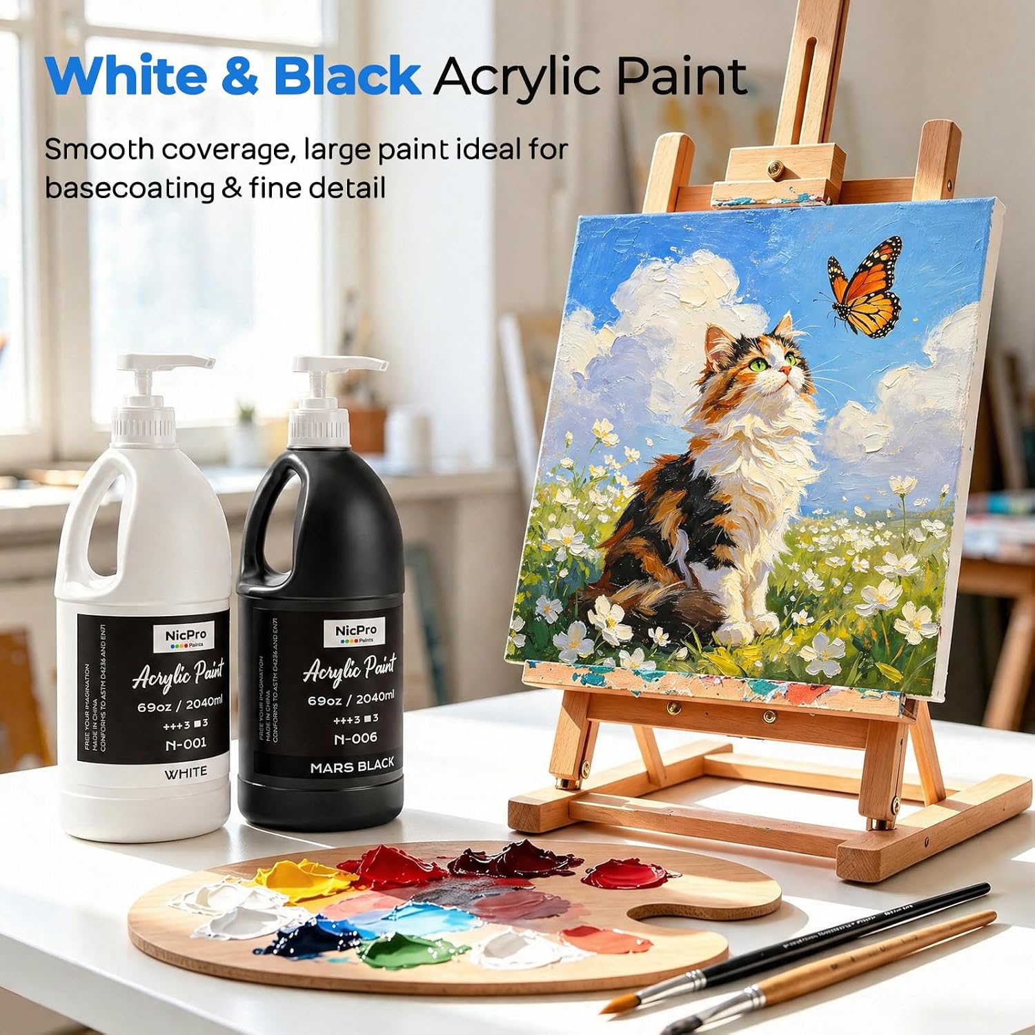 Detalle 1 de Nicpro White Large Acrylic Paint, 69 oz Pump Bottle for Multi-Surface Crafts