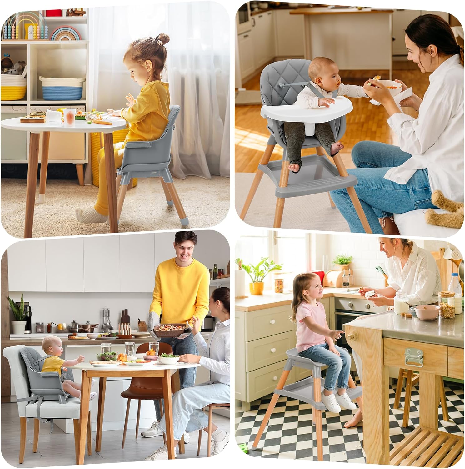 Thumbnail 4 de Ezebaby Seggiolone Pappa 6 in 1 con rialzo, sgabello e tavolino (grigio con ripiano)