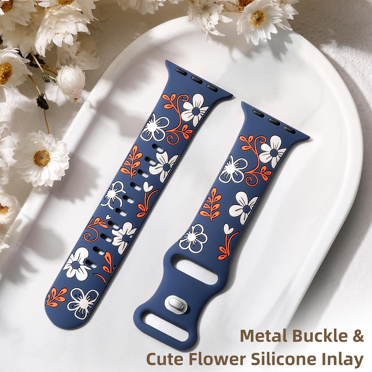 Detalle 1 de Witzon Floral Silicone Apple Watch Band, Engraved Multi-Tone Inlay