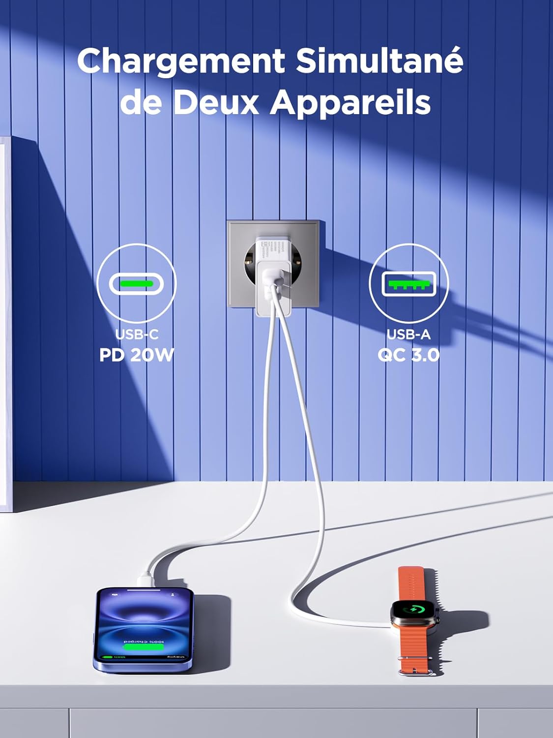 Thumbnail 1 de Chargeur USB-C 20W à double port Aioneus – Charge rapide pour iPhone et Galaxy