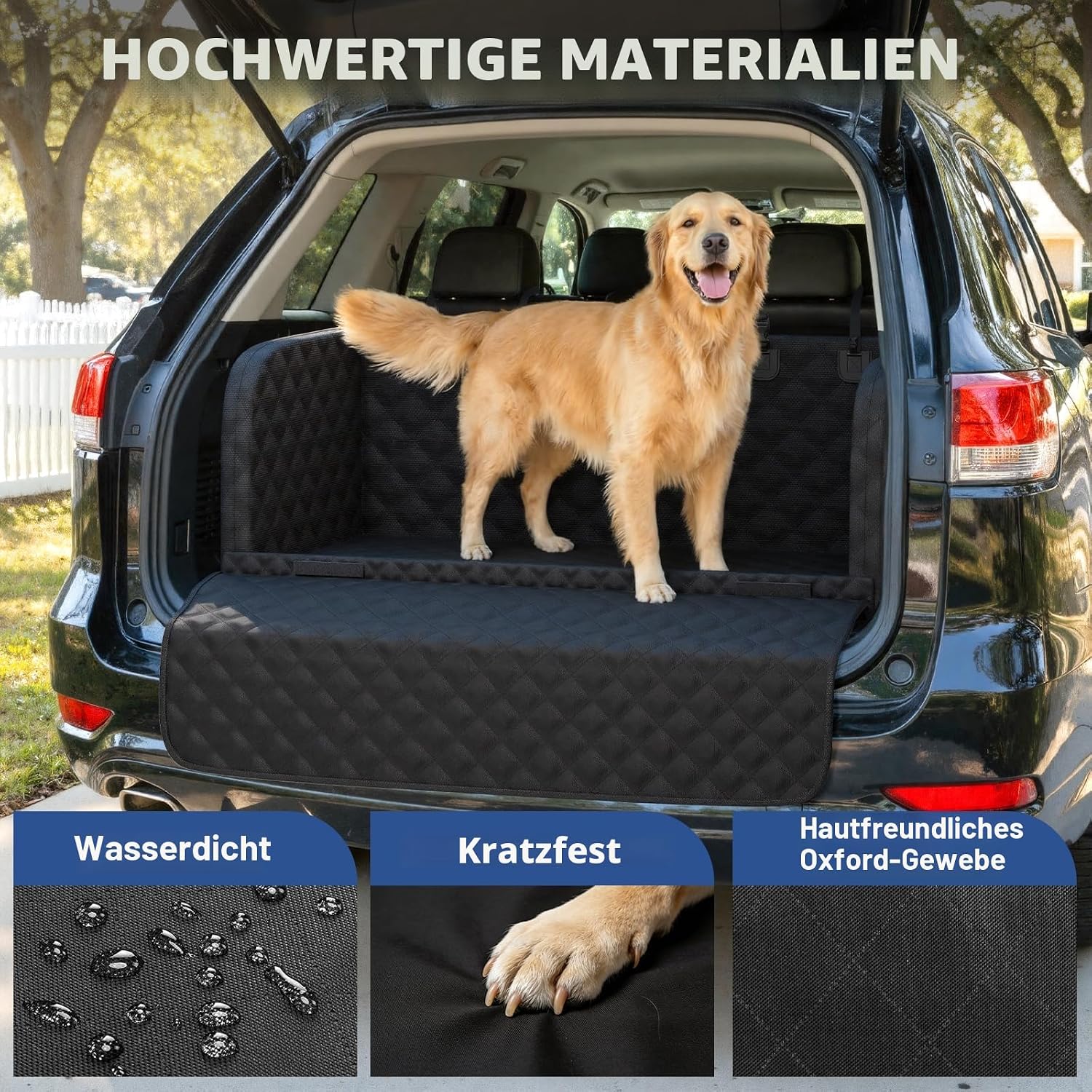Detalle de pecute Kofferraumschutz für Hund – gesteppt mit Seiten & Ladekantenschutz (wasserdicht, kratzfest)