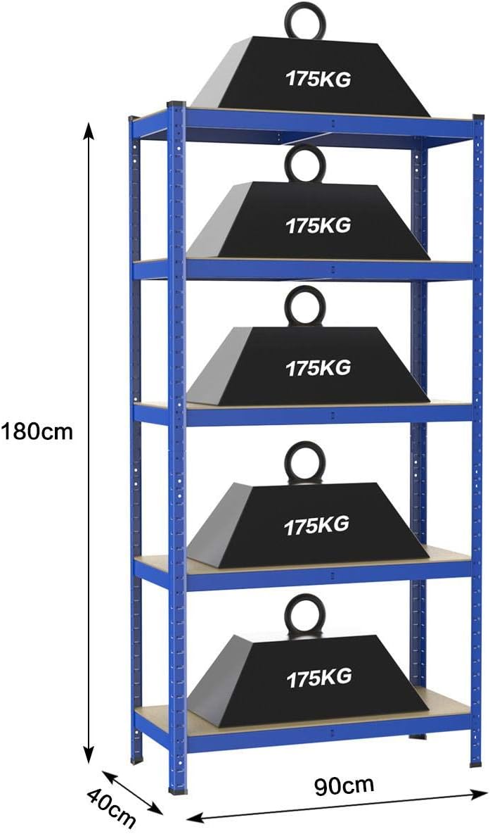 Thumbnail 1 de Yaheetech scaffalatura metallica a 5 ripiani 180 x 90 x 40 cm, portata fino a 875 kg, da garage e magazzino