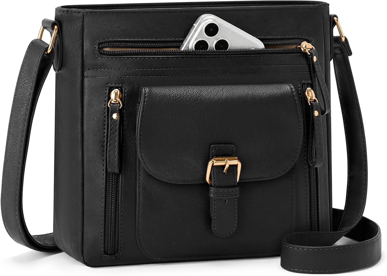 Detalle de RAINSMORE Cross Body Bag Women: PU Leather, 7 Pockets, Ideal for Daily Use