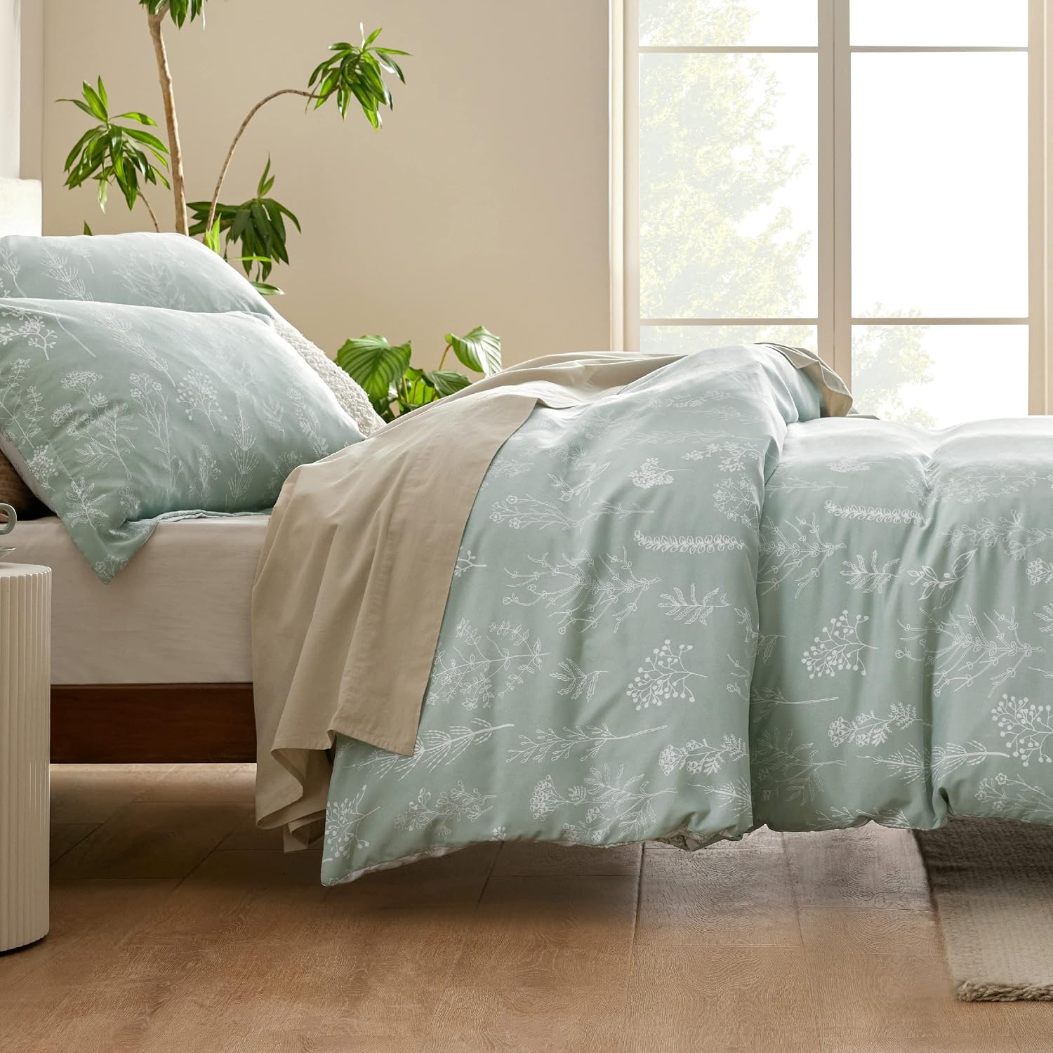 Thumbnail 4 de Bedsure Floral Comforter Set, King Reversible Sage Green with Down-Alternative Fill