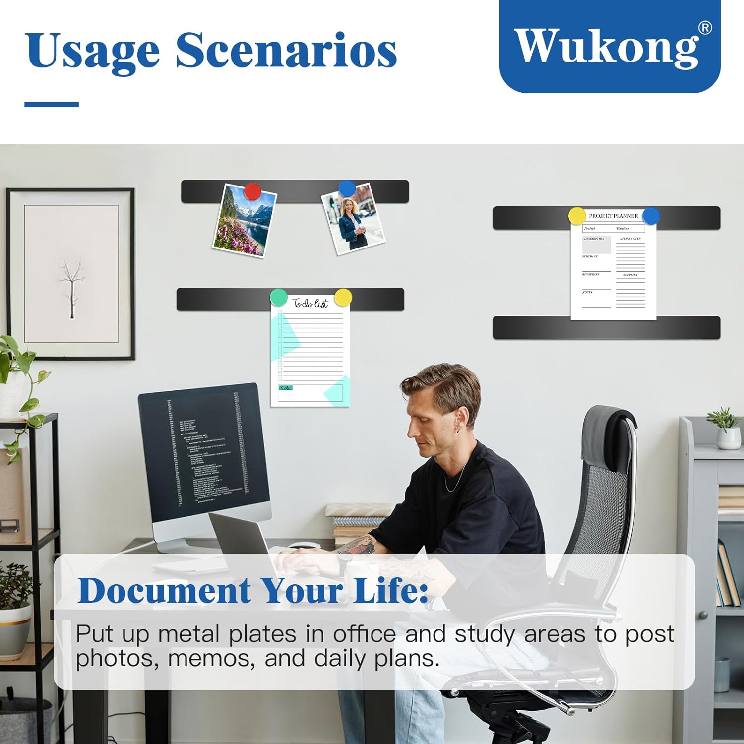 Thumbnail 5 de Wukong Magnettafel Memotafel, 10 Stück 30x3 cm – Selbstklebend, Schwarz + 32 runde Magnetmagnete