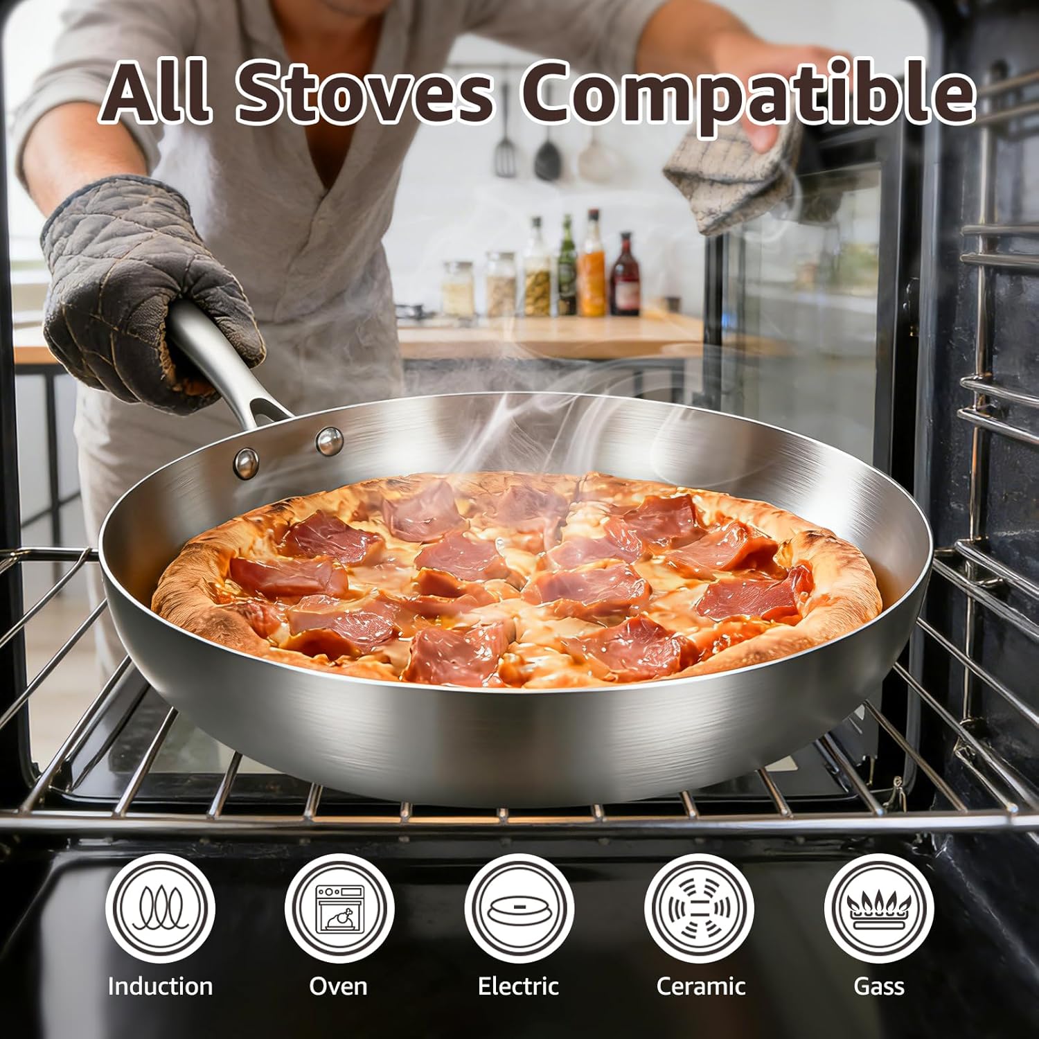 Detalle de Inqibee 10 Inch Tri-Ply Stainless Steel Frying Pan with Lid