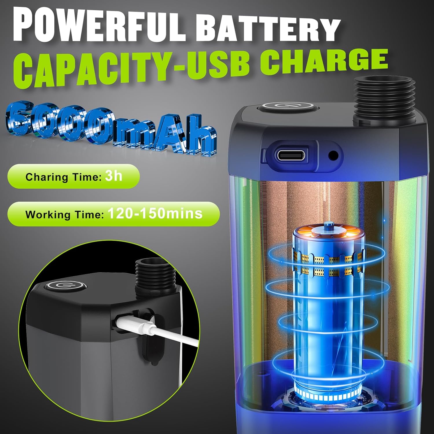 Detalle 2 de Spopal Portable Shower for Camping (6000mAh) Rechargeable Pump with LED Display and 4 Spray Modes