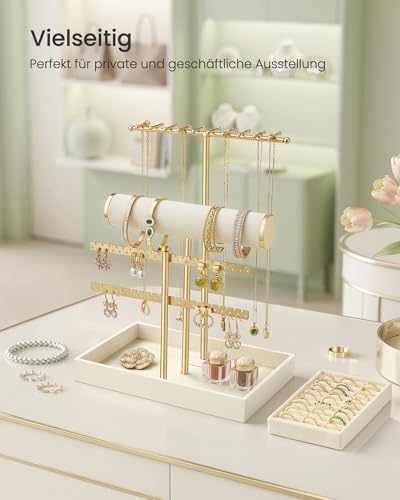 Thumbnail 6 de SONGMICS Schmuckhalter Schmuckständer 2 Armbandhalter, Ohrringhalterung, Halskettenhalter, Tablett & Ringhalter – Eleganter Organizer mit abnehmbarem Ringhalter