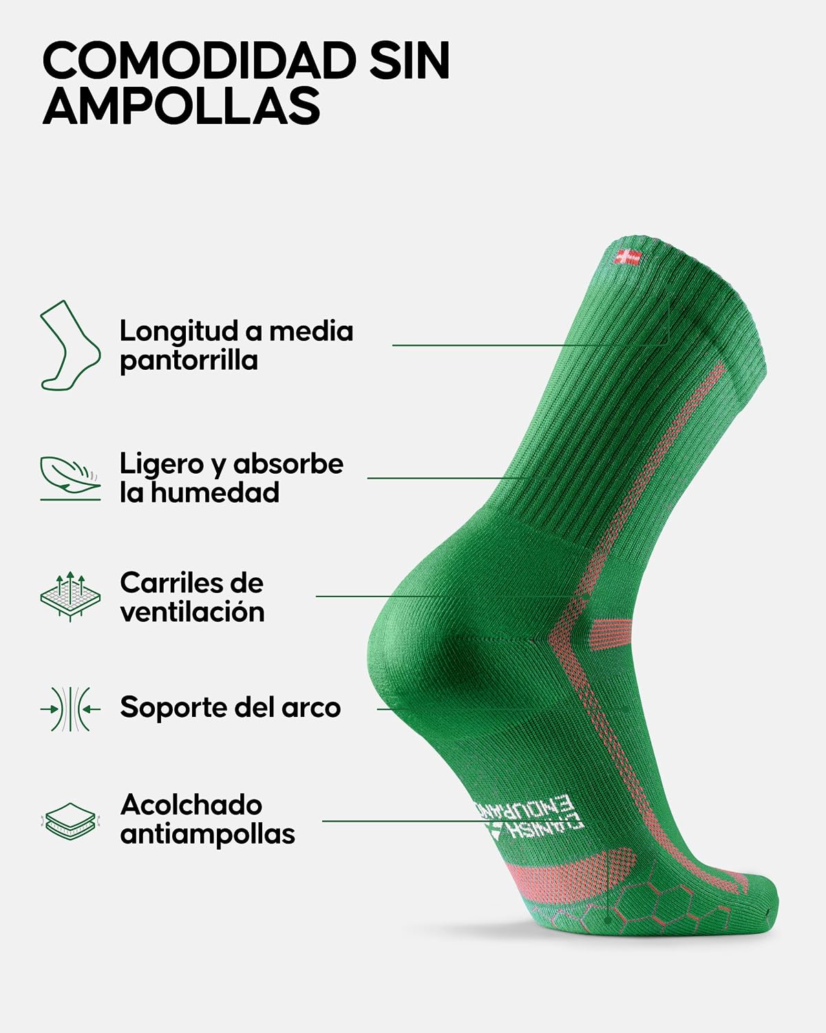Detalle 2 de DANISH ENDURANCE Calcetines Running Altos 3 o 5 Pack