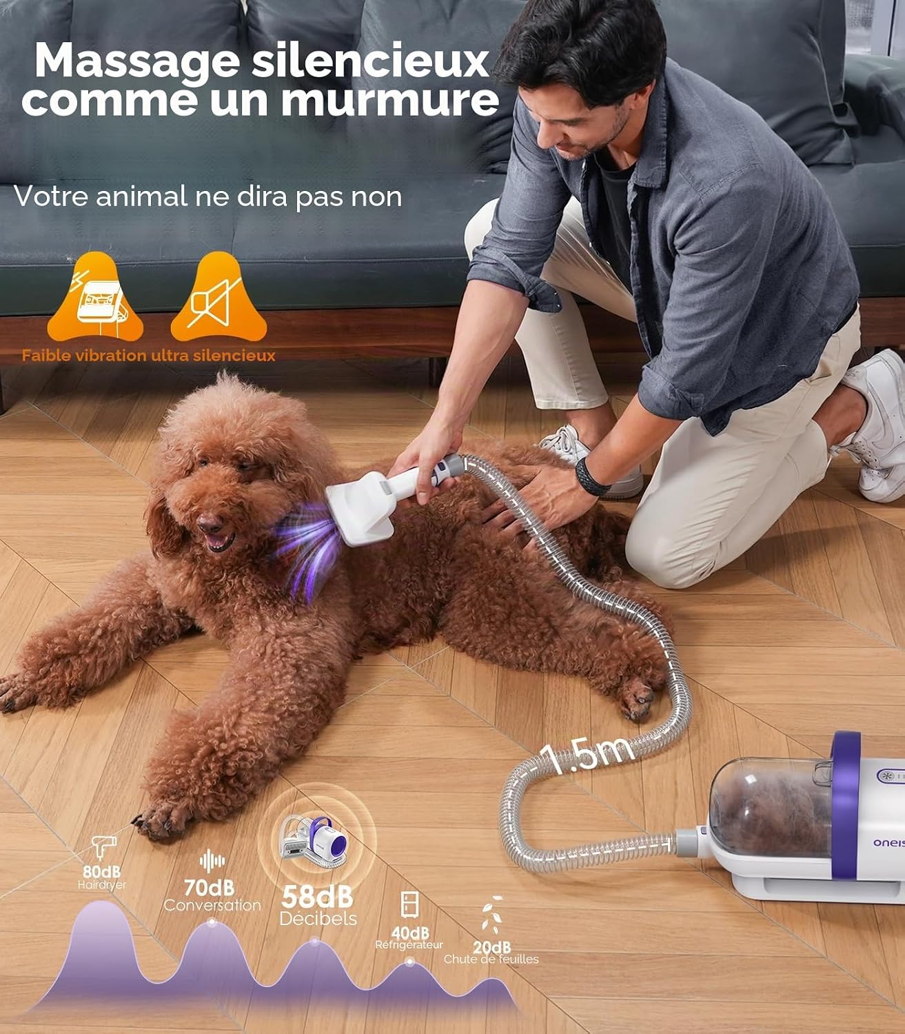 Detalle de Oneisall Aspirateur pour Chiens avec Brosse — 4 en 1, silincieux et pratique