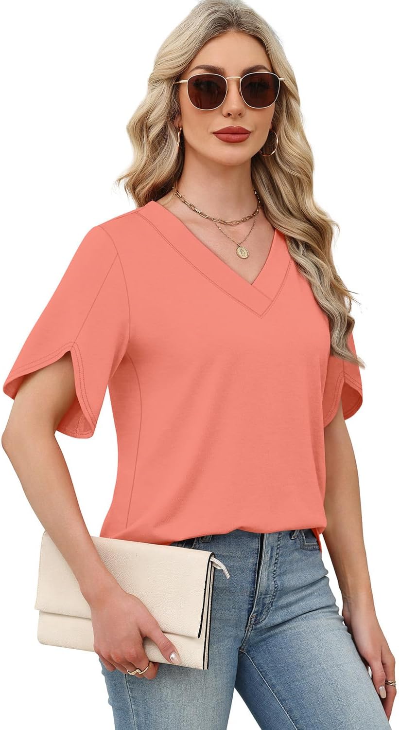 Detalle de WIHOLL Women’s V-Neck Split Petal Sleeve Summer Top