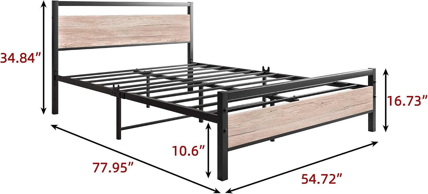 Detalle de BOFENG Full Metal Platform Bed Frame with Oak-Colour MDF Headboard