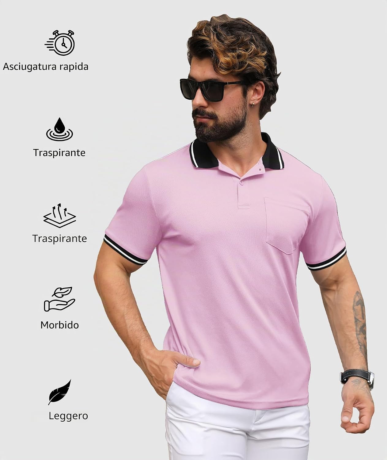Detalle 2 de SwissWell 3 Pezzi Polo Uomo Manica Corta Traspirante Estiva – Set casual e sportivo