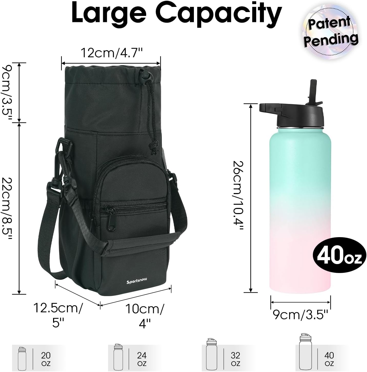 Detalle de sportsnew Water Bottle Carrier with Shoulder Strap Insulated Holder – 1L, Black (Patent Pending)