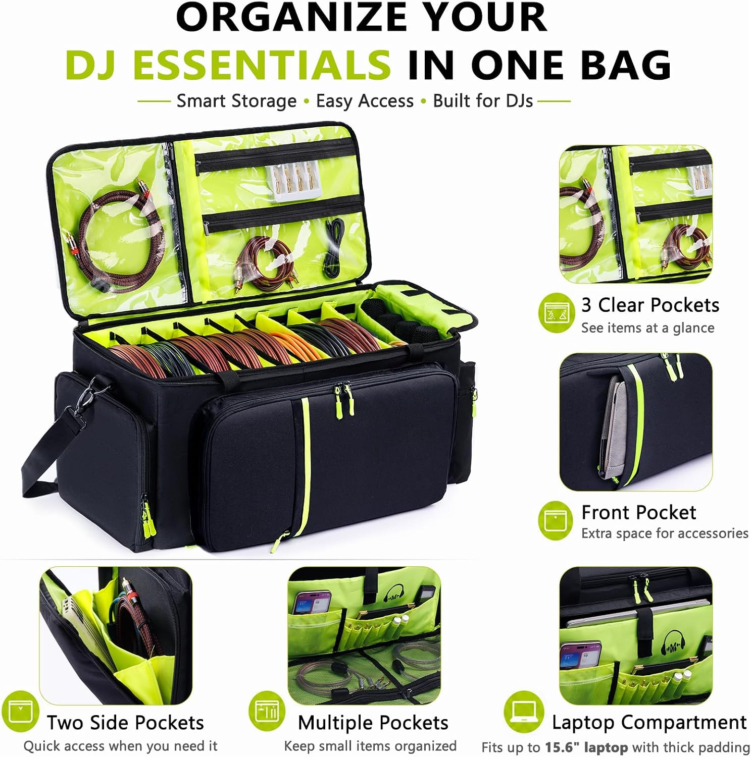 Thumbnail 3 de FRECOLSH AM158 DJ Cable Bag with Laptop Compartment, 5 Cable Slots & Dividers