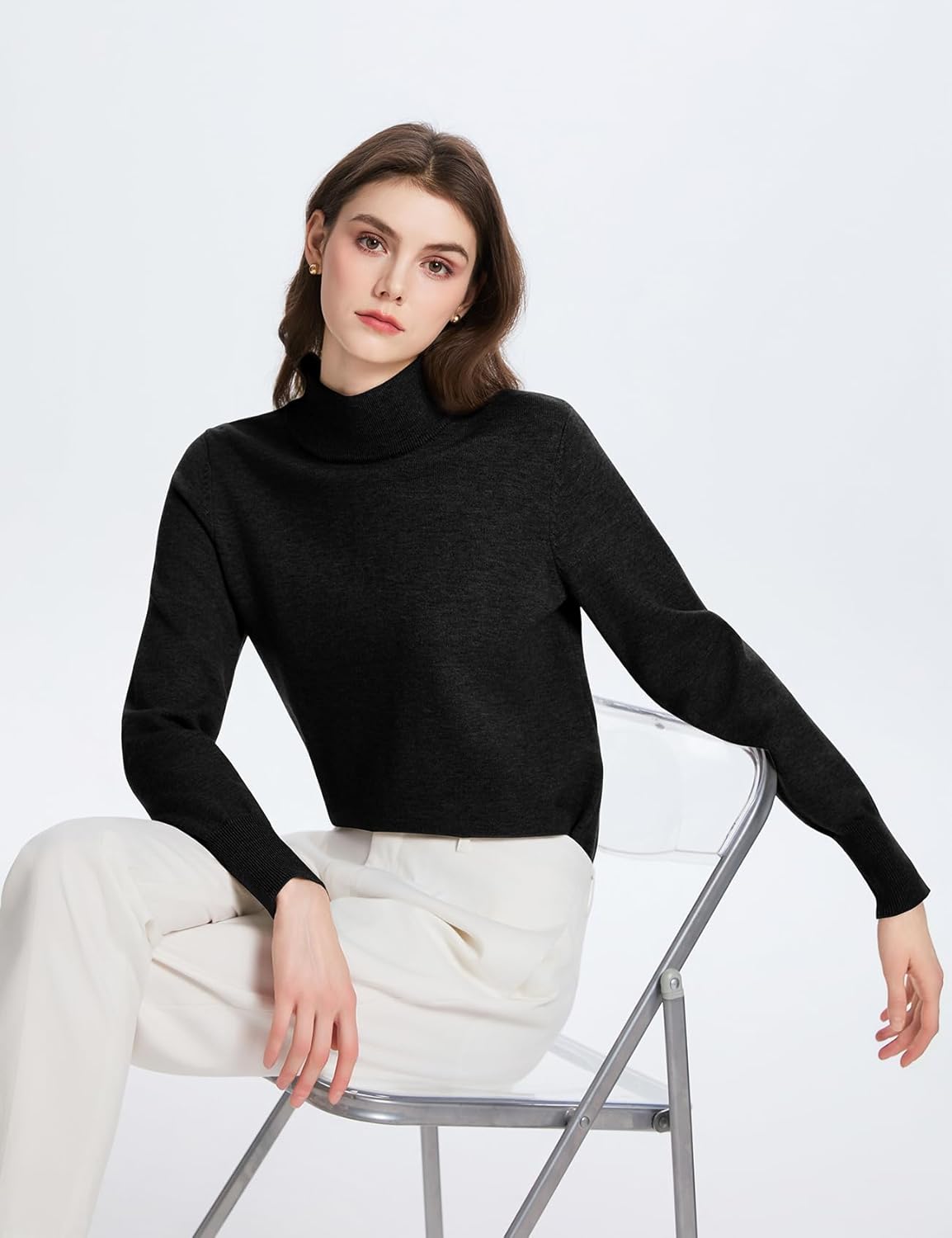 Thumbnail 4 de PEHMEA Women's Mock Neck Jumper – Light Wool Blend, Soft Warm Pullover
