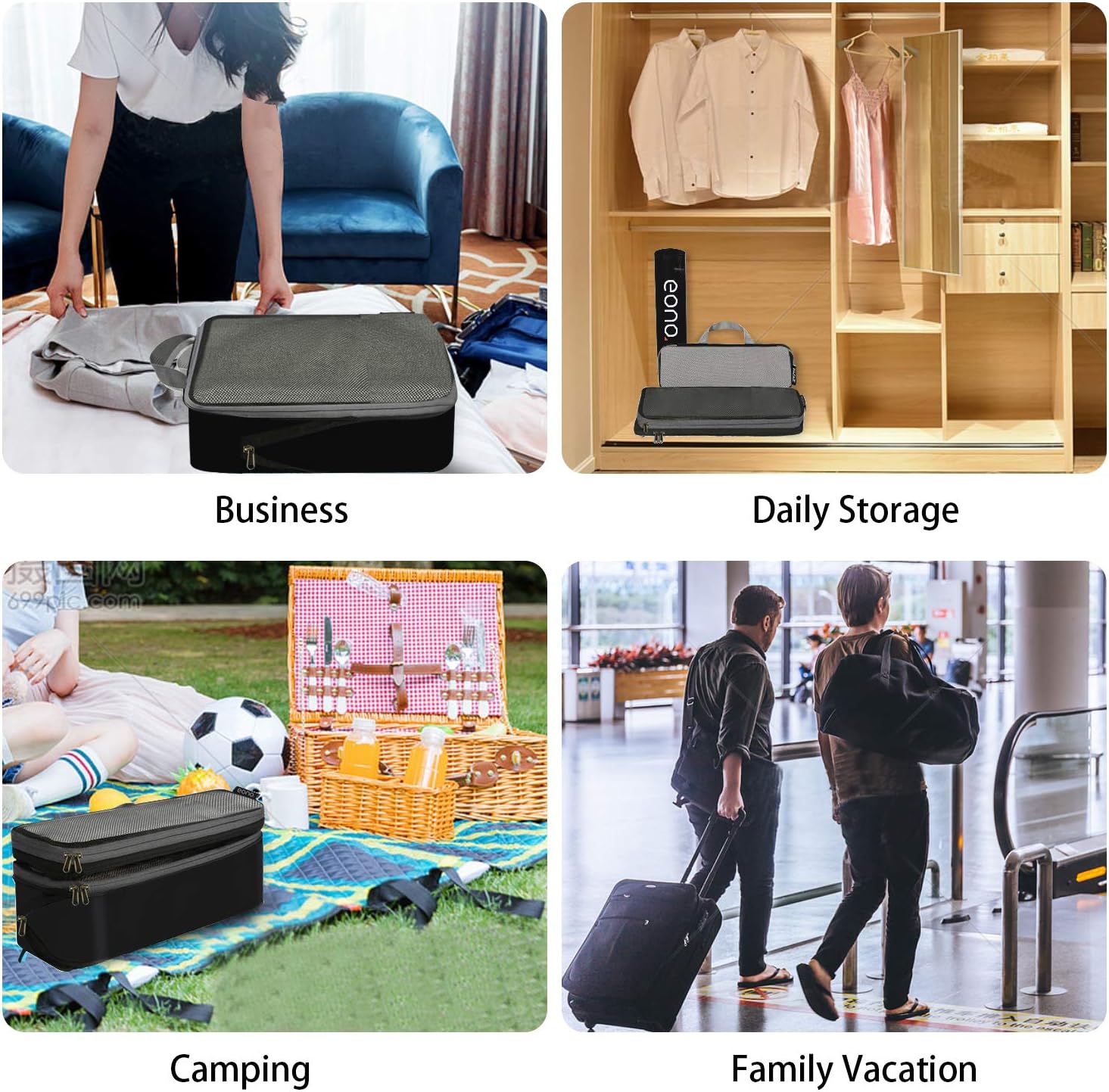 Thumbnail 6 de Eono by Amazon Komprimierbare Packwürfel – 6-teiliges Set zur Organisation von Gepäck, atmungsaktives Netzmaterial