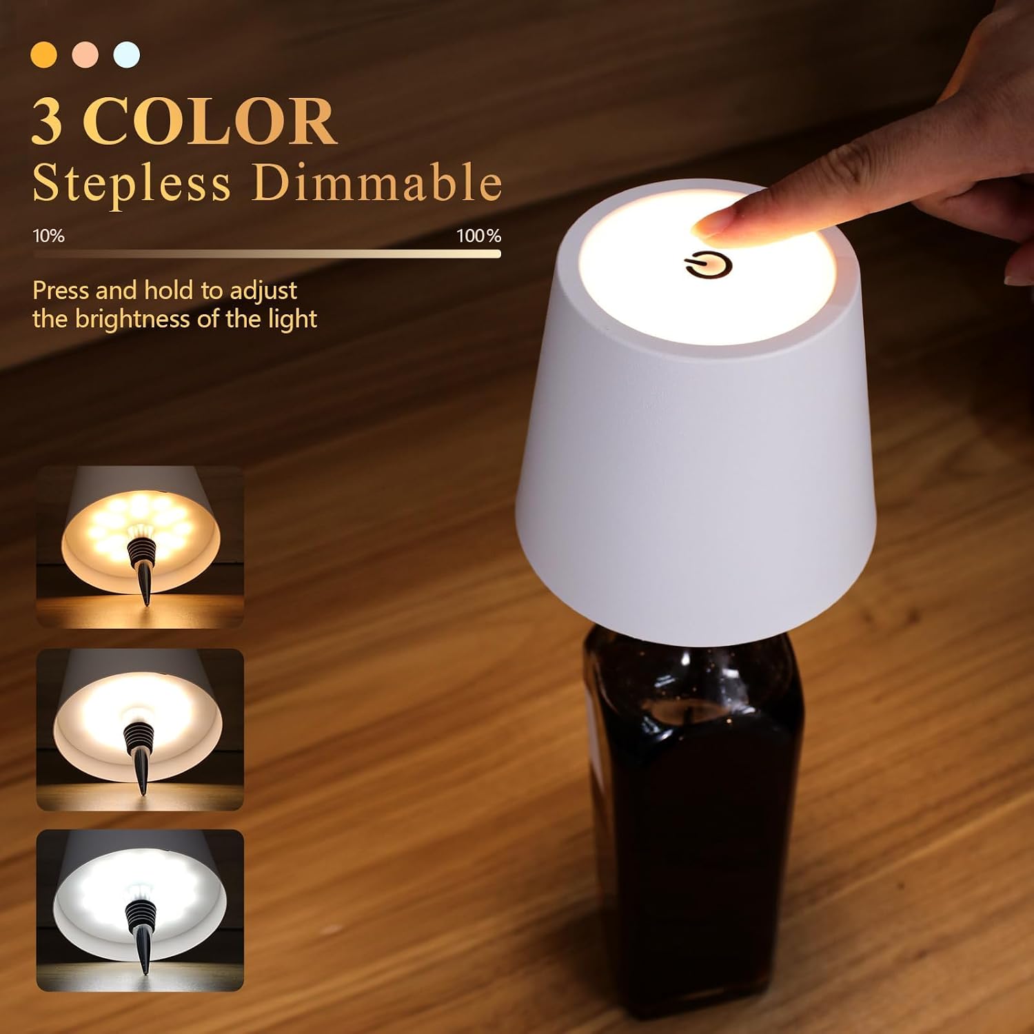 Detalle de Mebaraul JP001-RG01 2-Pack Rechargeable Bottle Lamps with 3 Color Temperatures