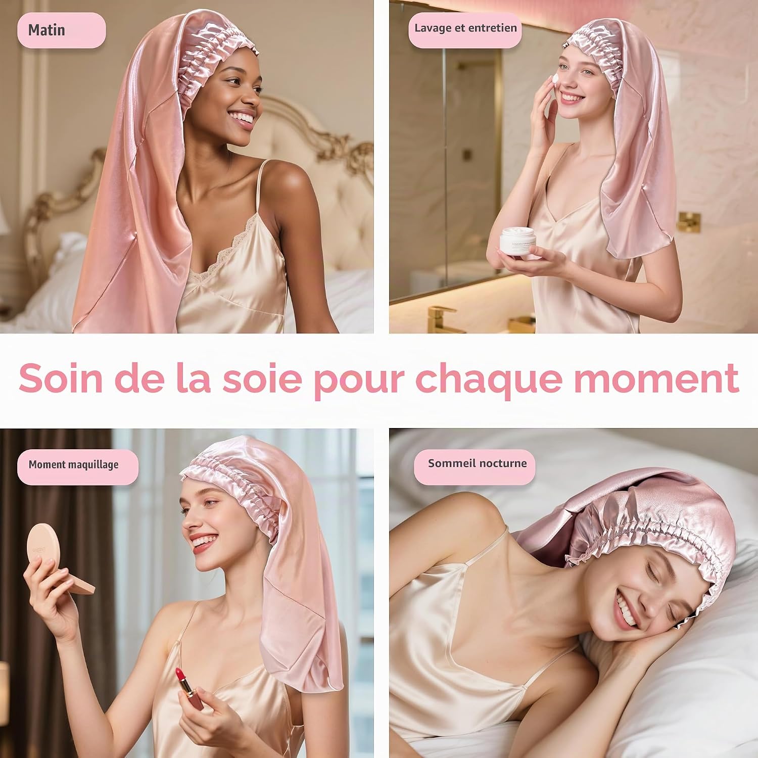 Thumbnail 6 de Townssilk Bonnet de nuit en soie 22 momme – DustyPink 32 cm, pour cheveux courts et mi-longs